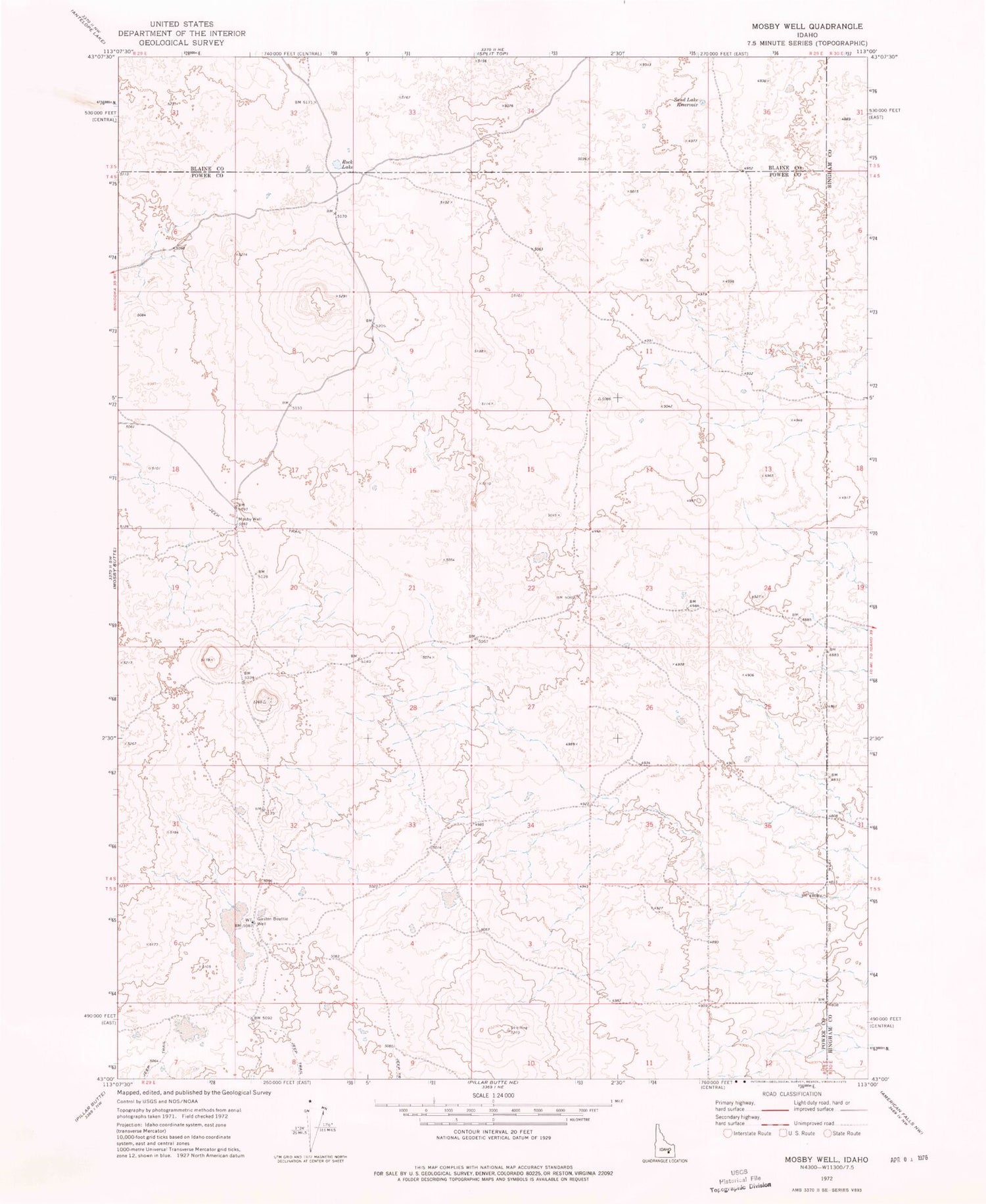 Classic USGS Mosby Well Idaho 7.5'x7.5' Topo Map Image