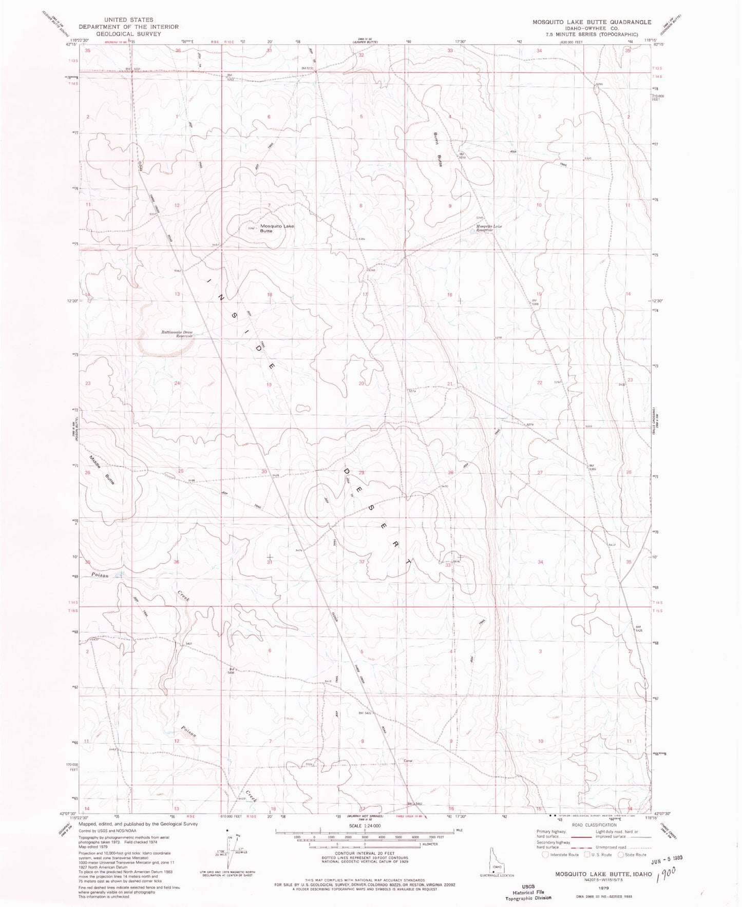 Classic USGS Mosquito Lake Butte Idaho 7.5'x7.5' Topo Map Image