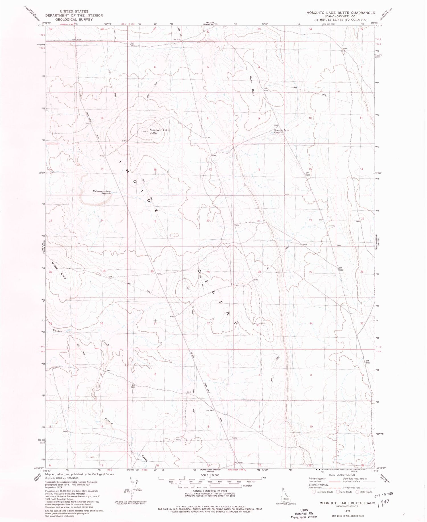 Classic USGS Mosquito Lake Butte Idaho 7.5'x7.5' Topo Map Image