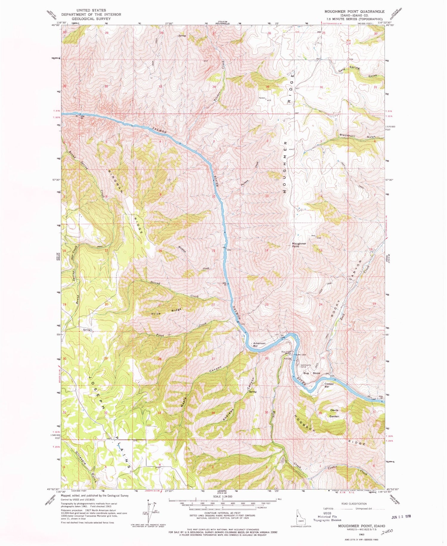 Classic USGS Moughmer Point Idaho 7.5'x7.5' Topo Map Image