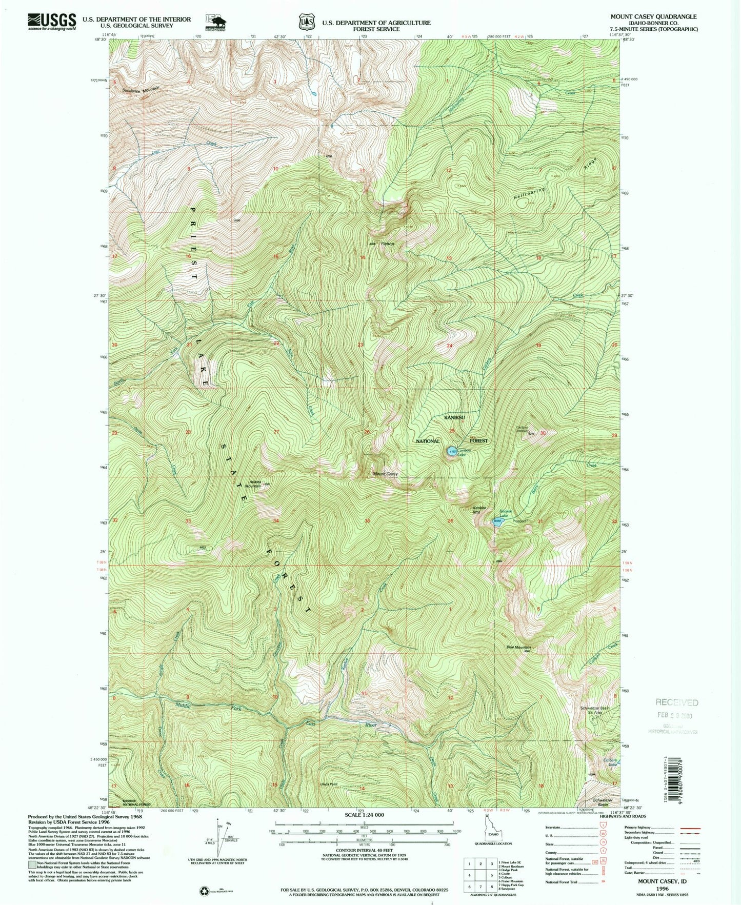 Classic USGS Mount Casey Idaho 7.5'x7.5' Topo Map Image