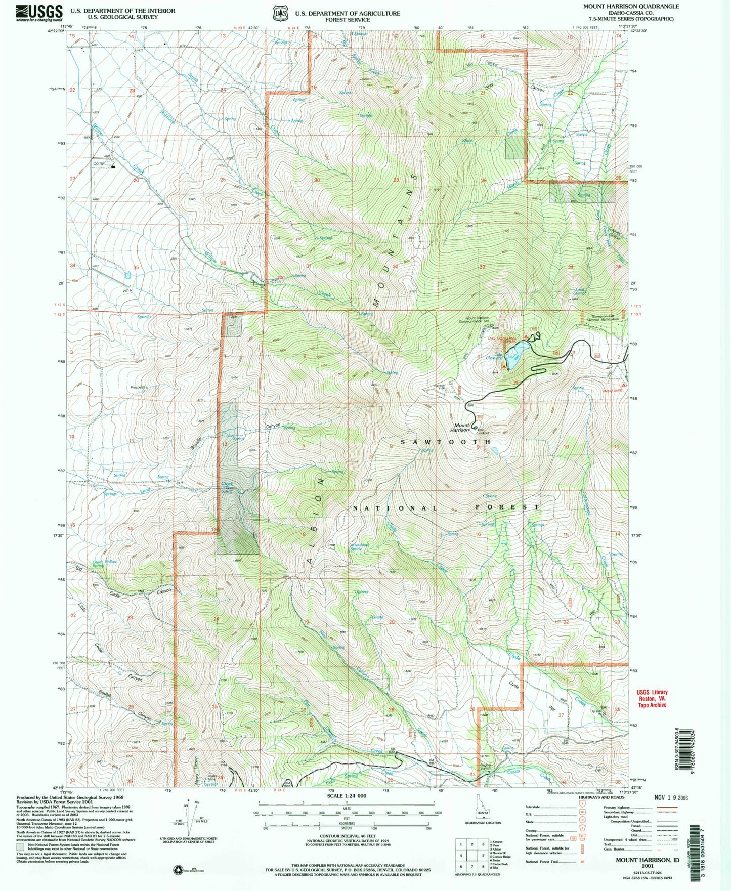 Classic USGS Mount Harrison Idaho 7.5'x7.5' Topo Map Image