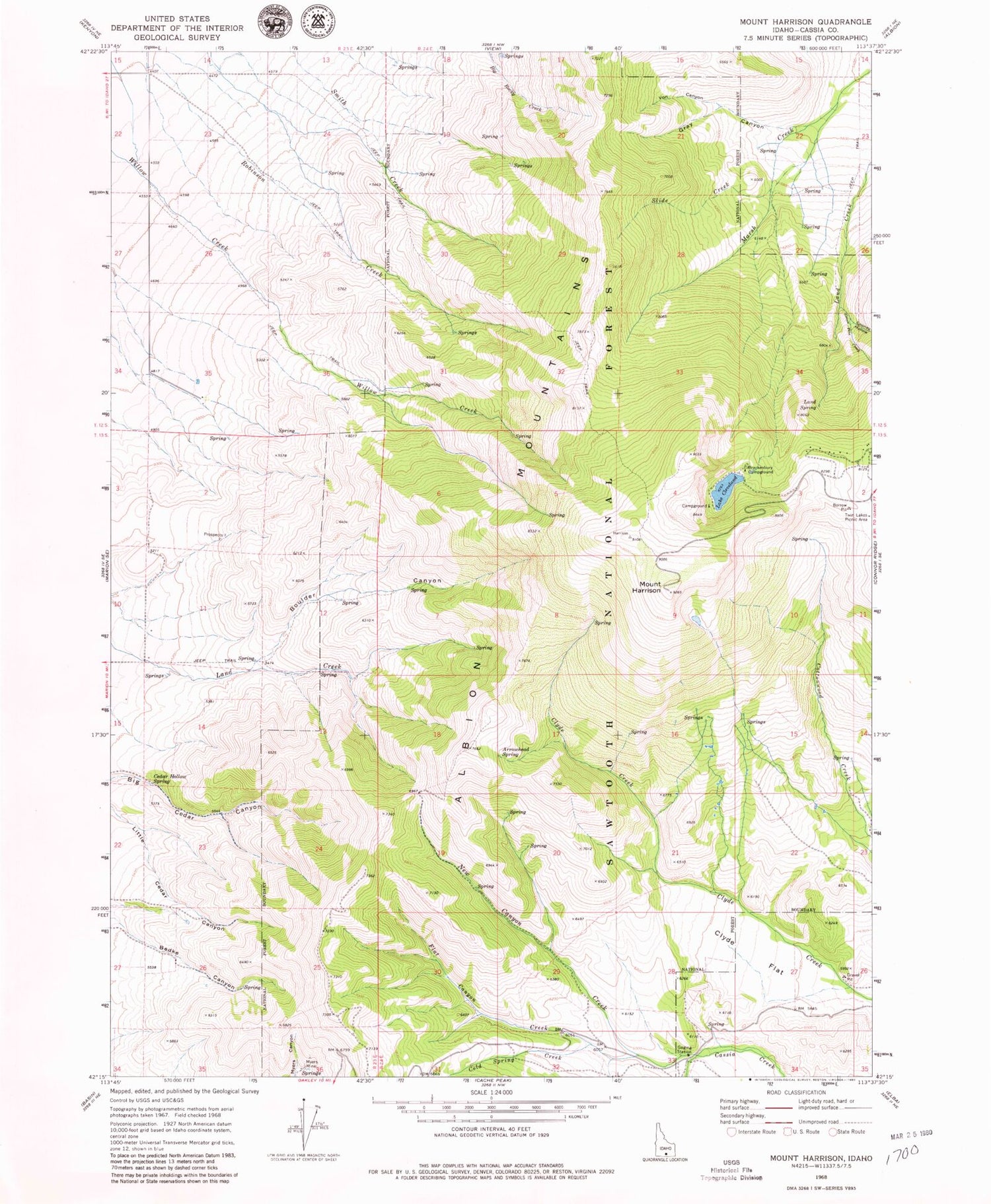 Classic USGS Mount Harrison Idaho 7.5'x7.5' Topo Map Image