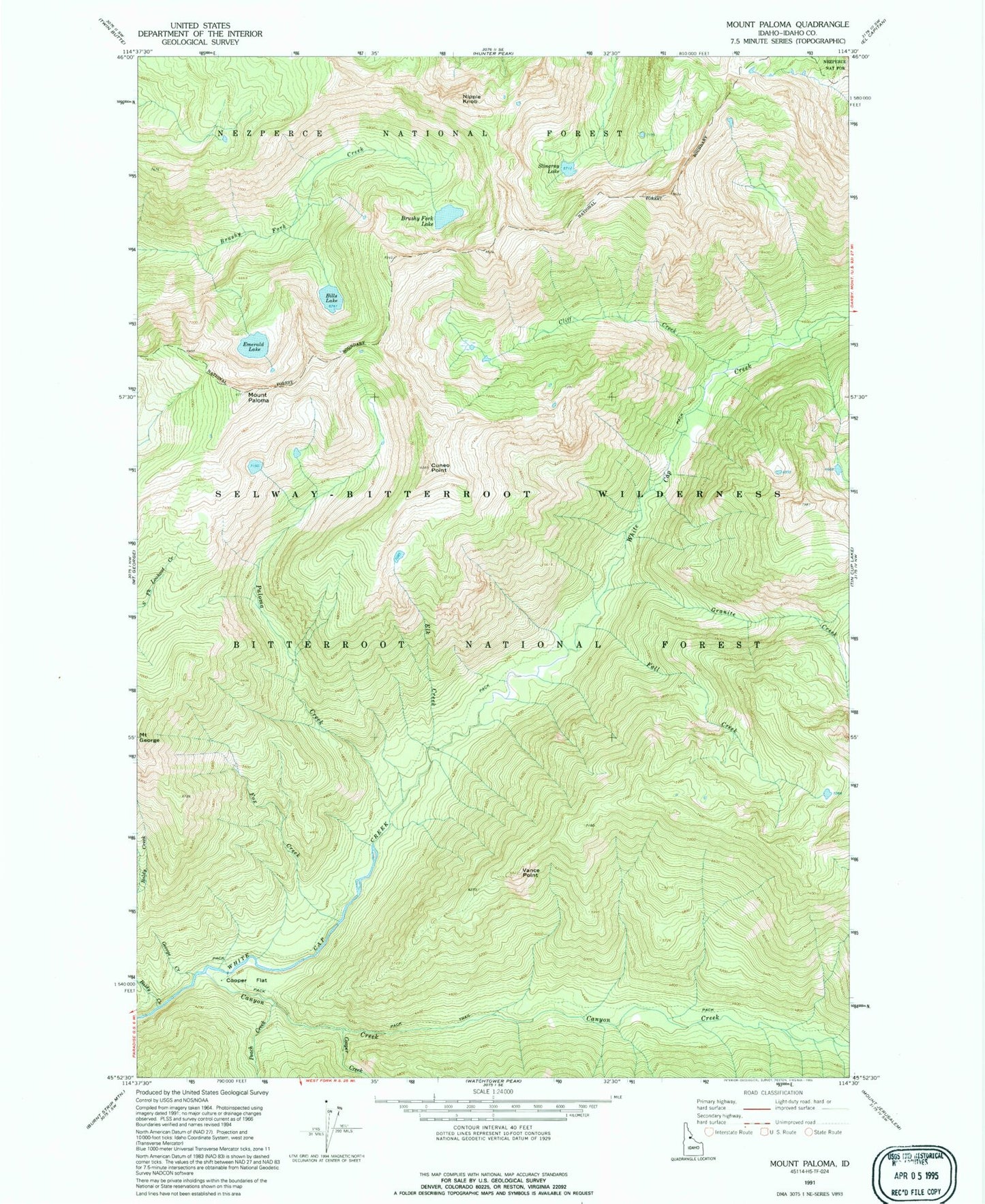 Classic USGS Mount Paloma Idaho 7.5'x7.5' Topo Map Image
