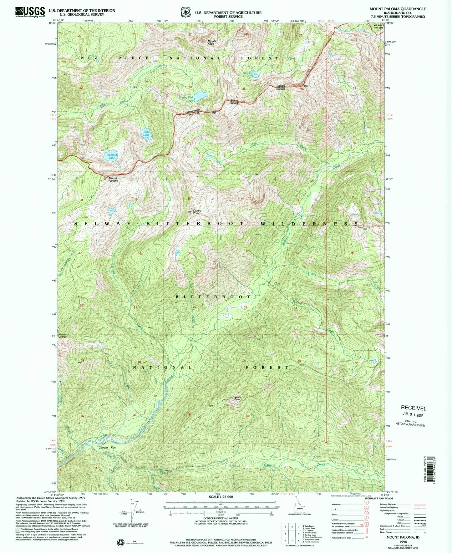 Classic USGS Mount Paloma Idaho 7.5'x7.5' Topo Map Image