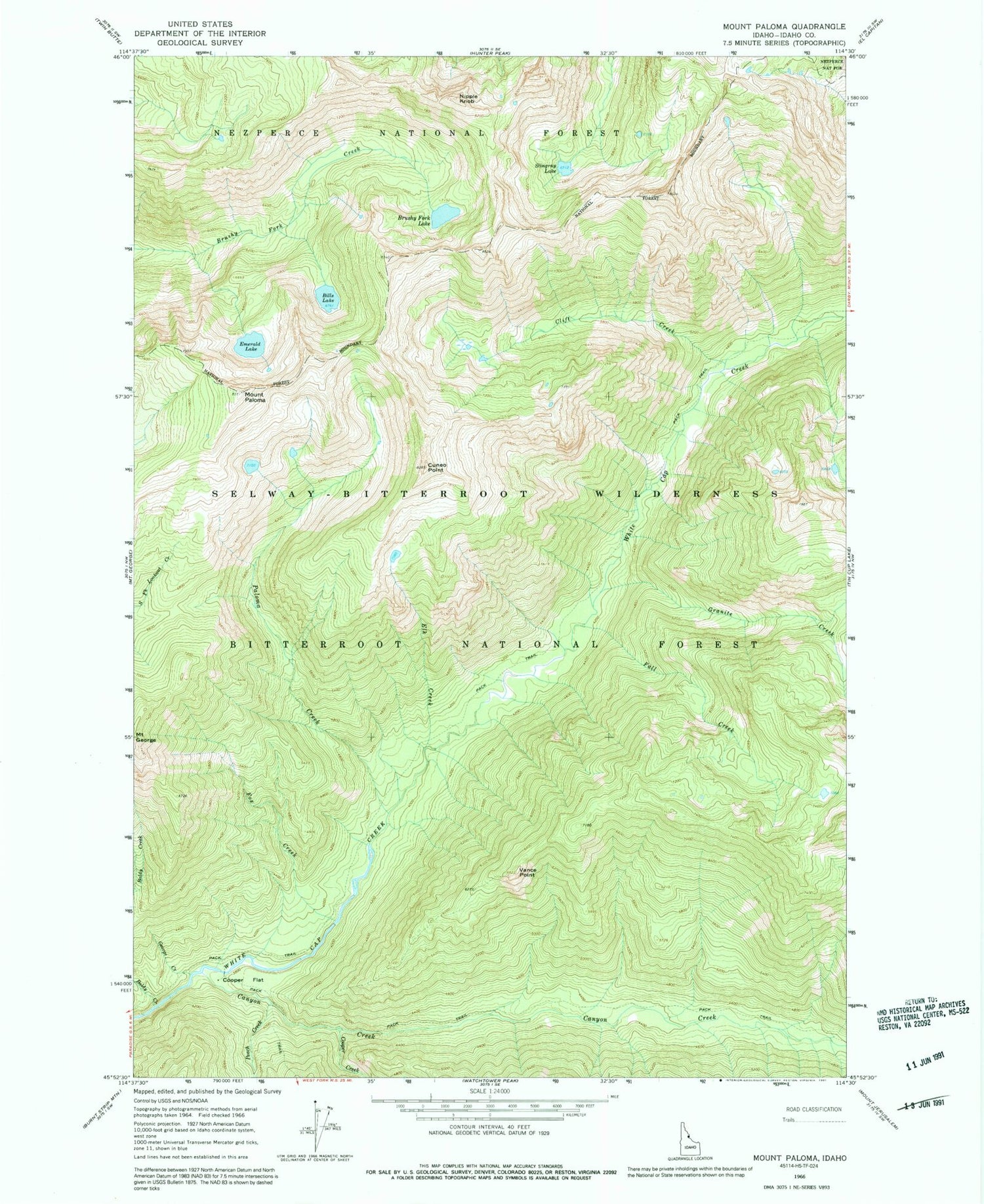 Classic USGS Mount Paloma Idaho 7.5'x7.5' Topo Map Image