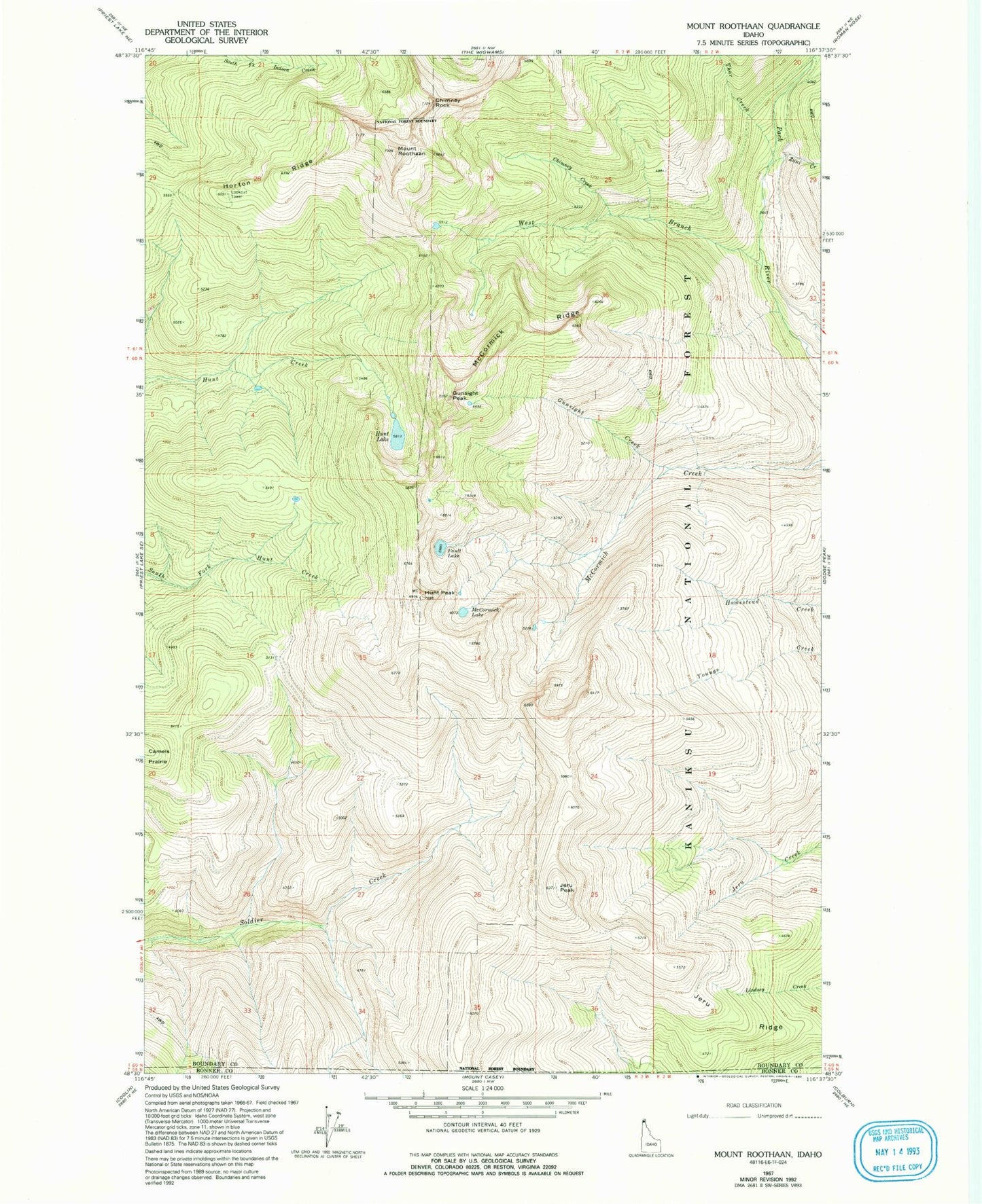 Classic USGS Mount Roothaan Idaho 7.5'x7.5' Topo Map Image