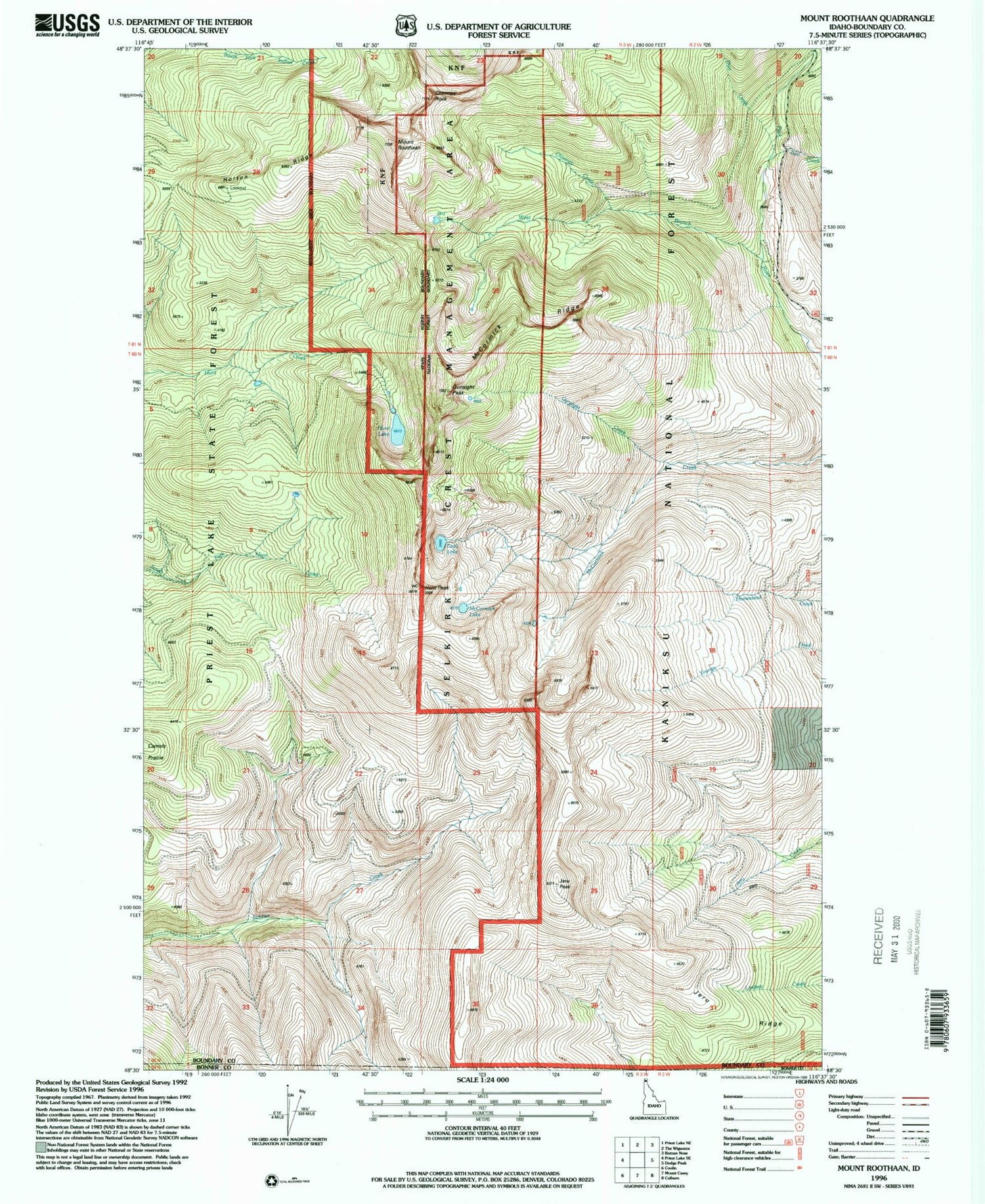 Classic USGS Mount Roothaan Idaho 7.5'x7.5' Topo Map Image