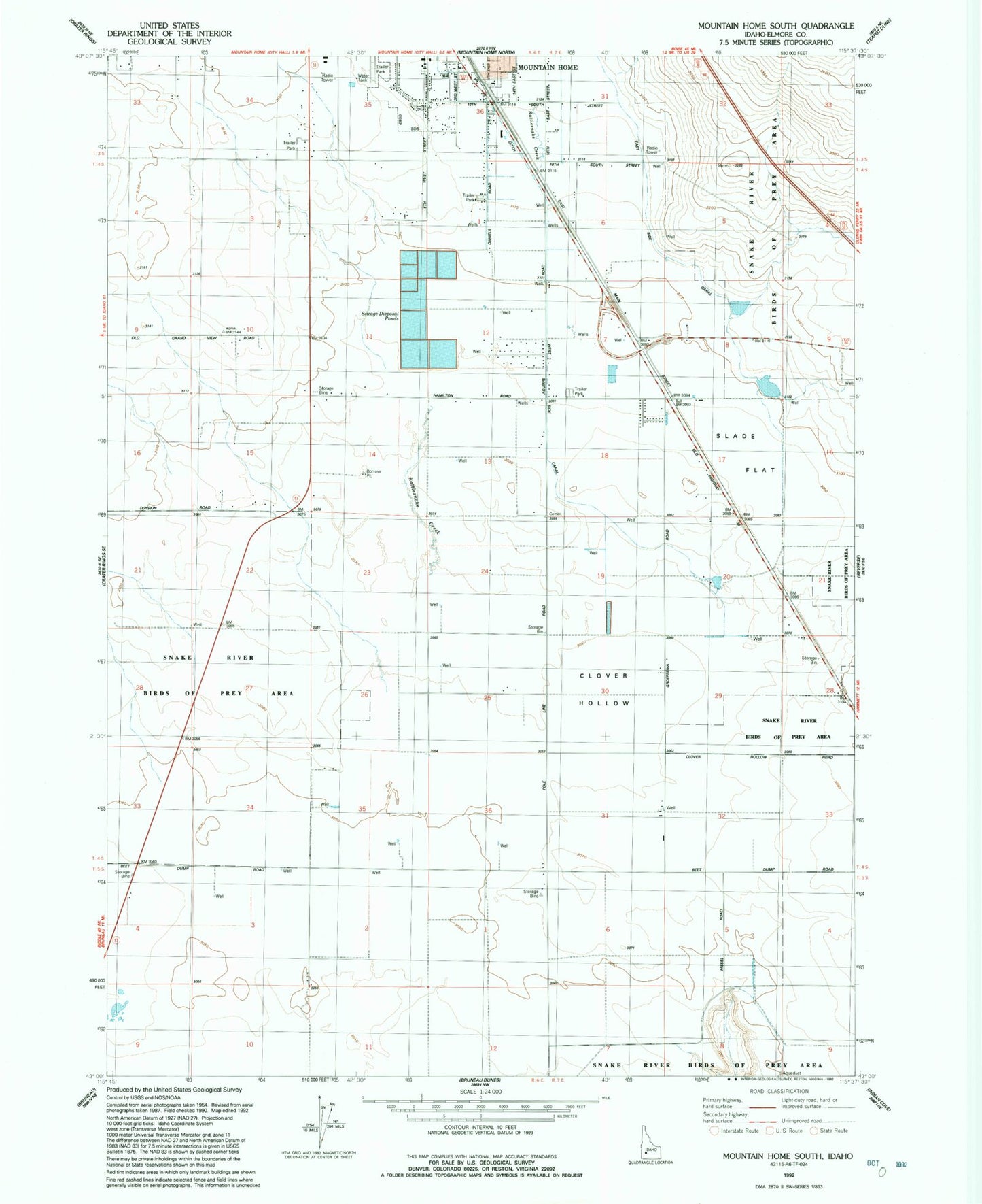 Classic USGS Mountain Home South Idaho 7.5'x7.5' Topo Map Image