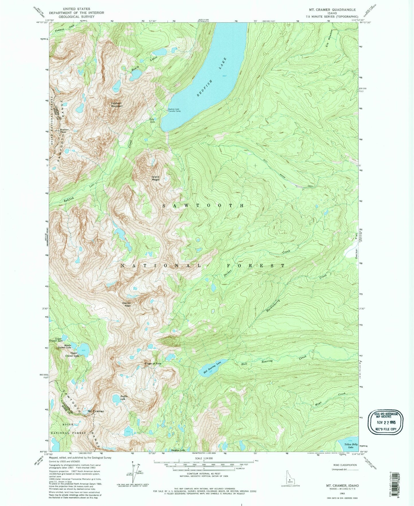 USGS Classic Mount Cramer Idaho 7.5'x7.5' Topo Map Image