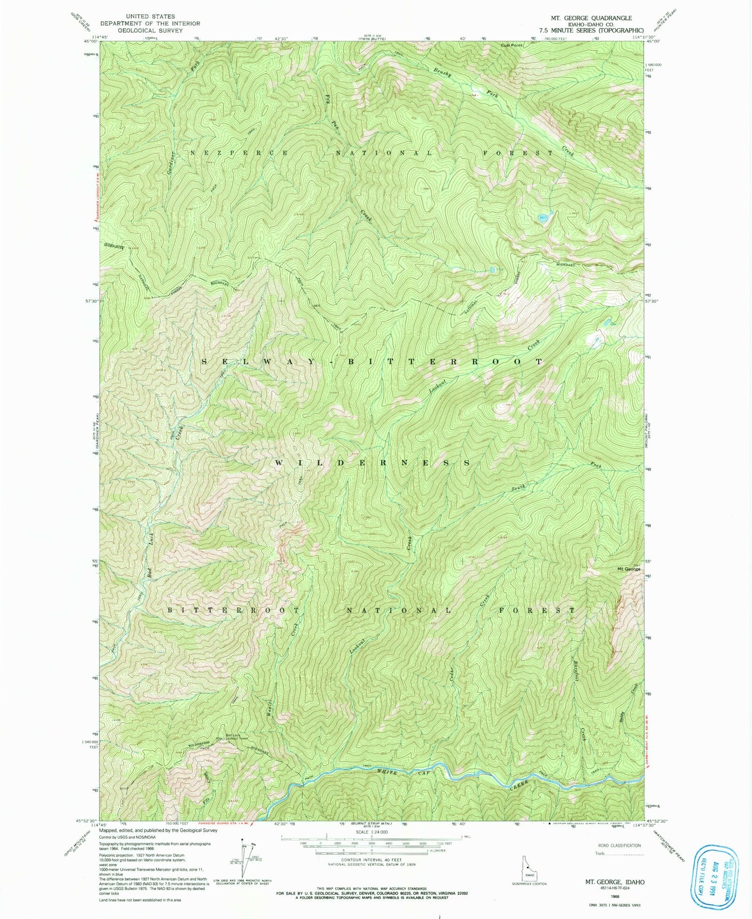 Classic USGS Mount George Idaho 7.5'x7.5' Topo Map Image