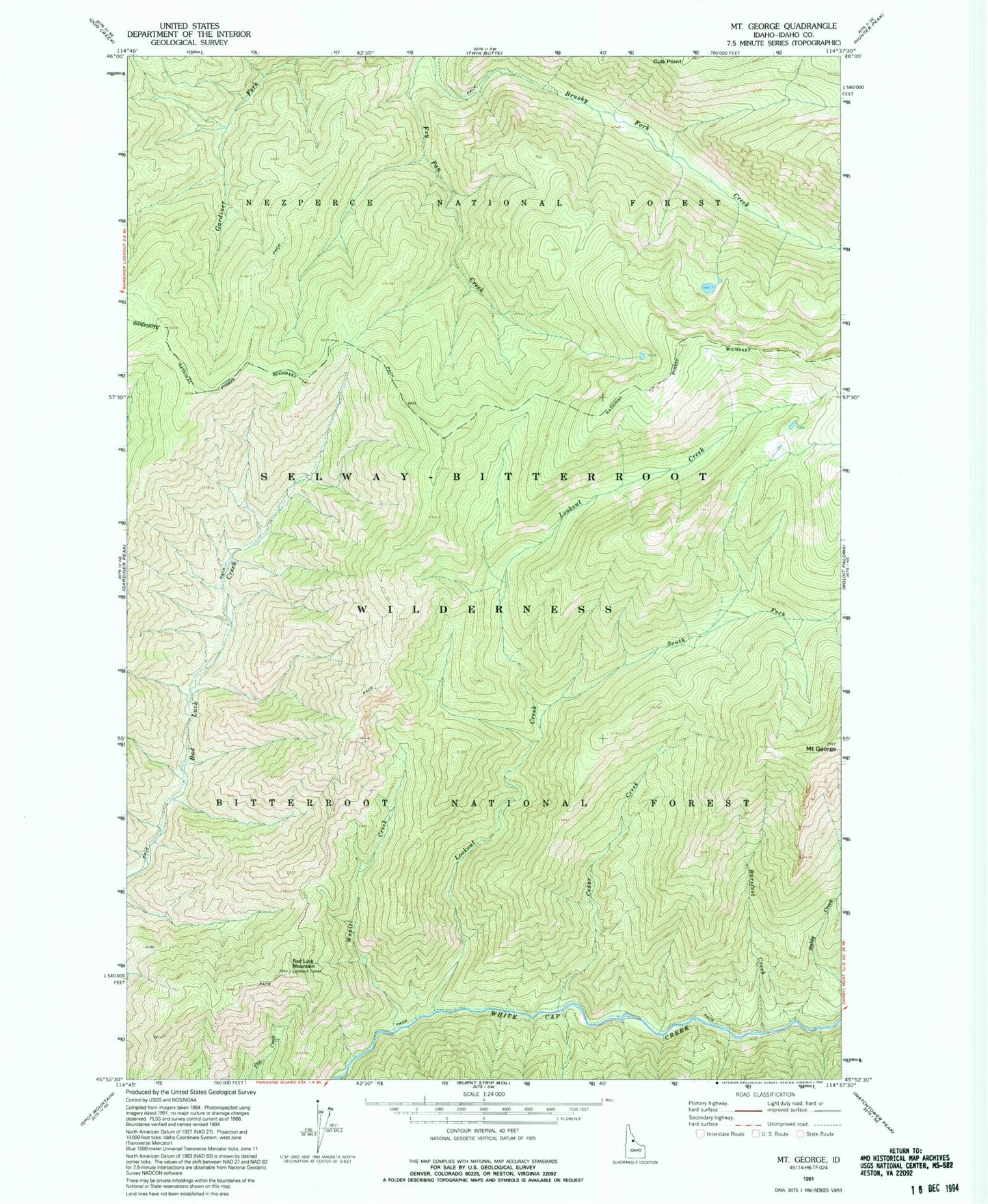 Classic USGS Mount George Idaho 7.5'x7.5' Topo Map Image