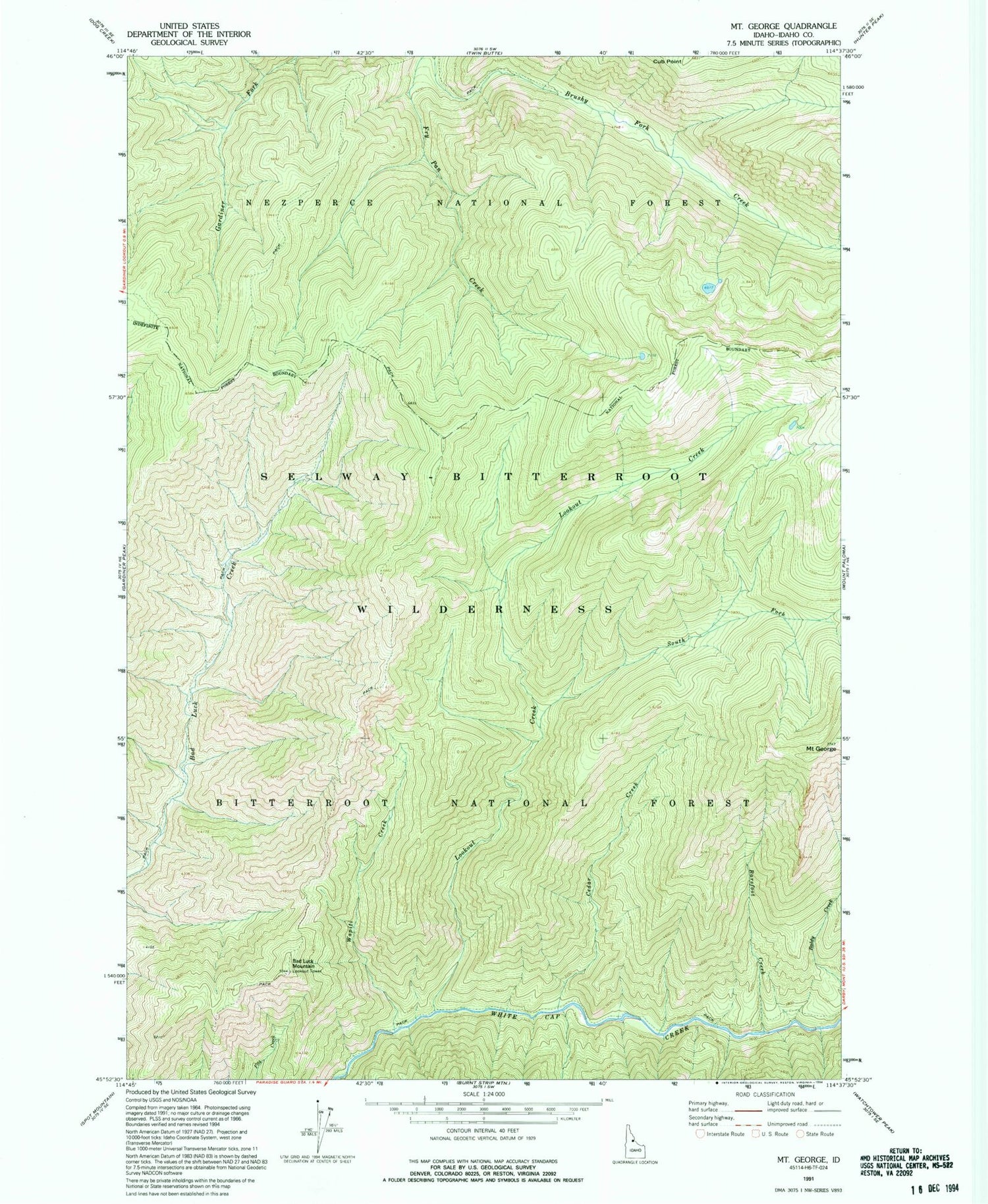 Classic USGS Mount George Idaho 7.5'x7.5' Topo Map Image