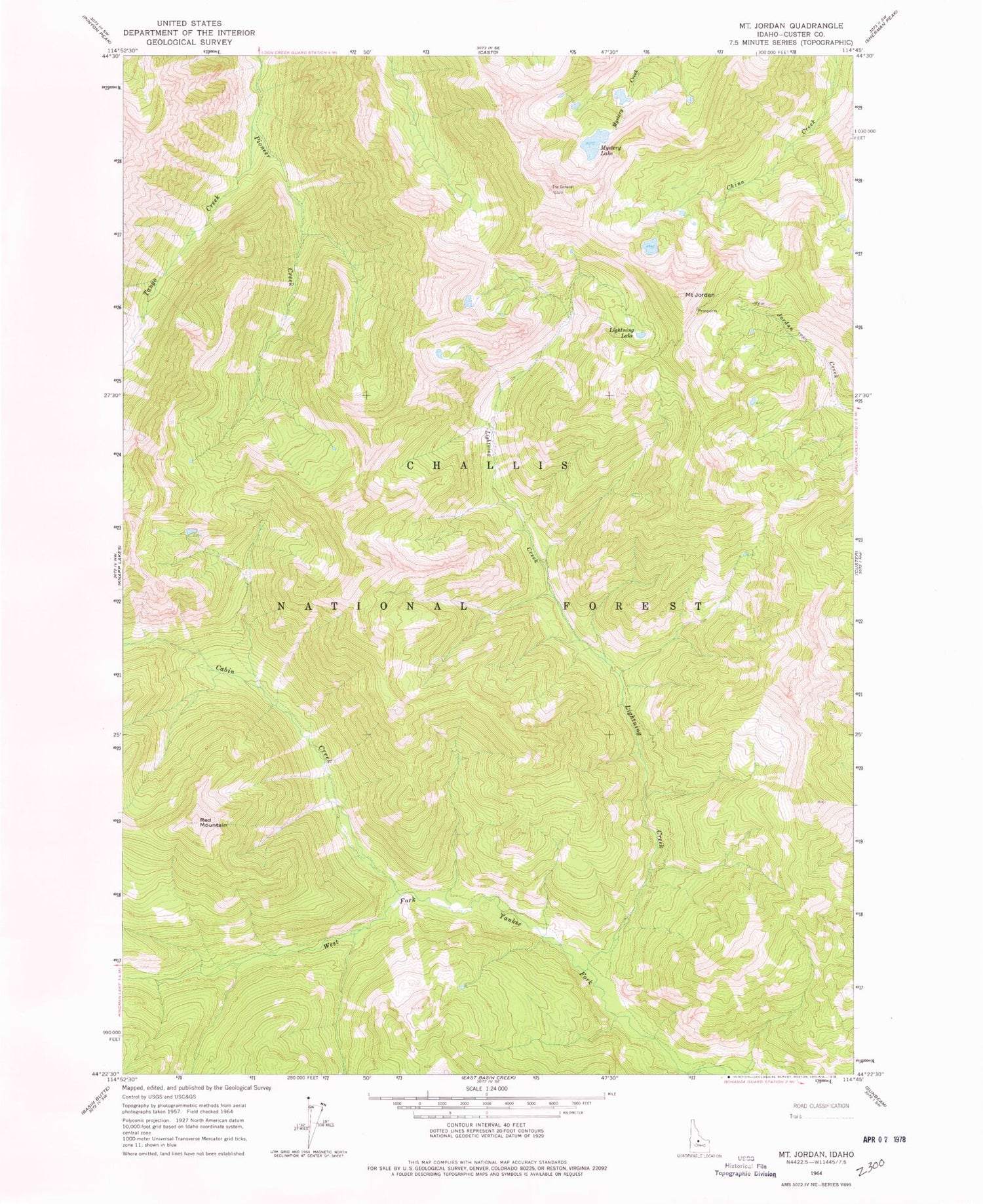 Classic USGS Mount Jordan Idaho 7.5'x7.5' Topo Map Image