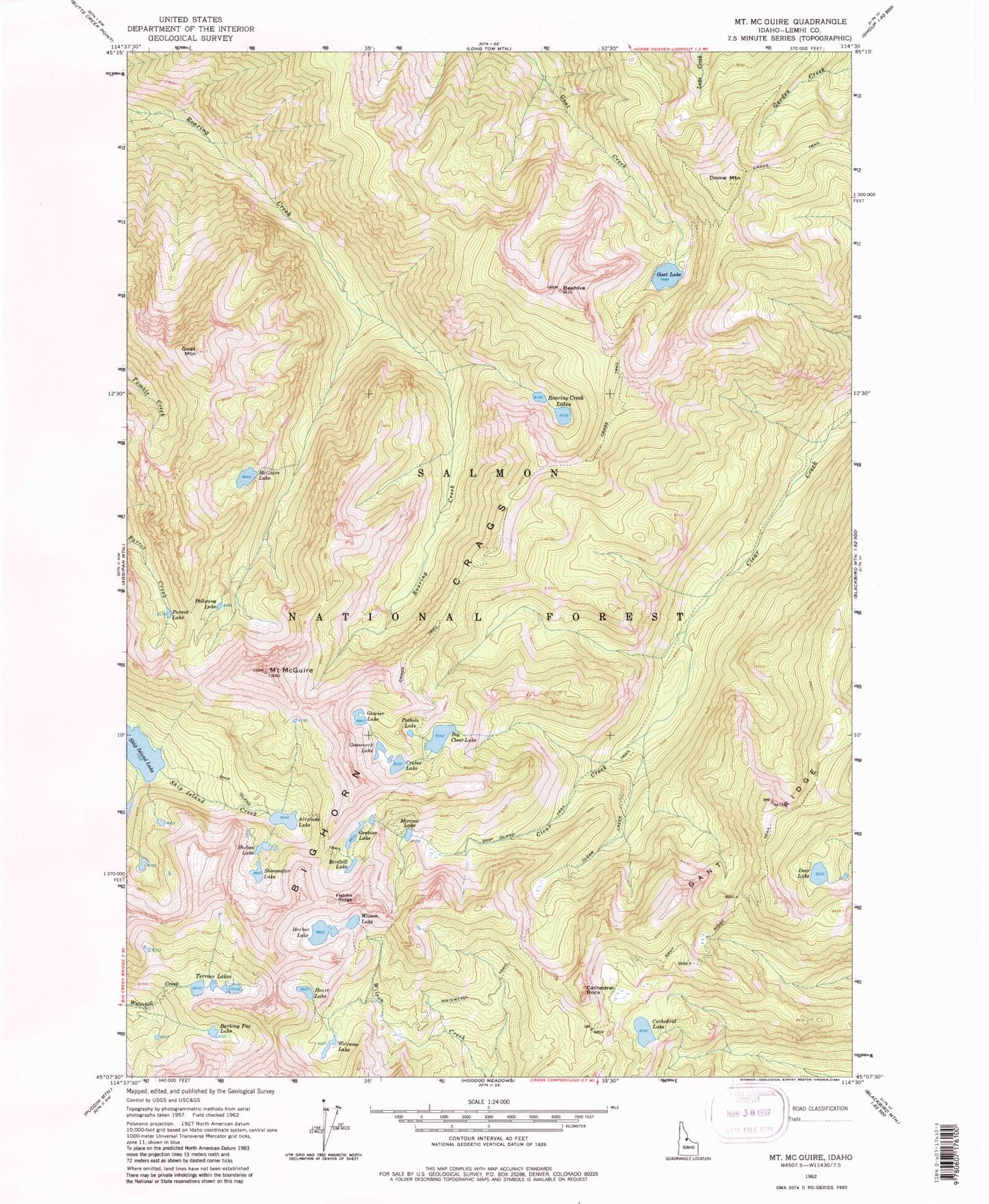 USGS Classic Mount McGuire Idaho 7.5'x7.5' Topo Map Image