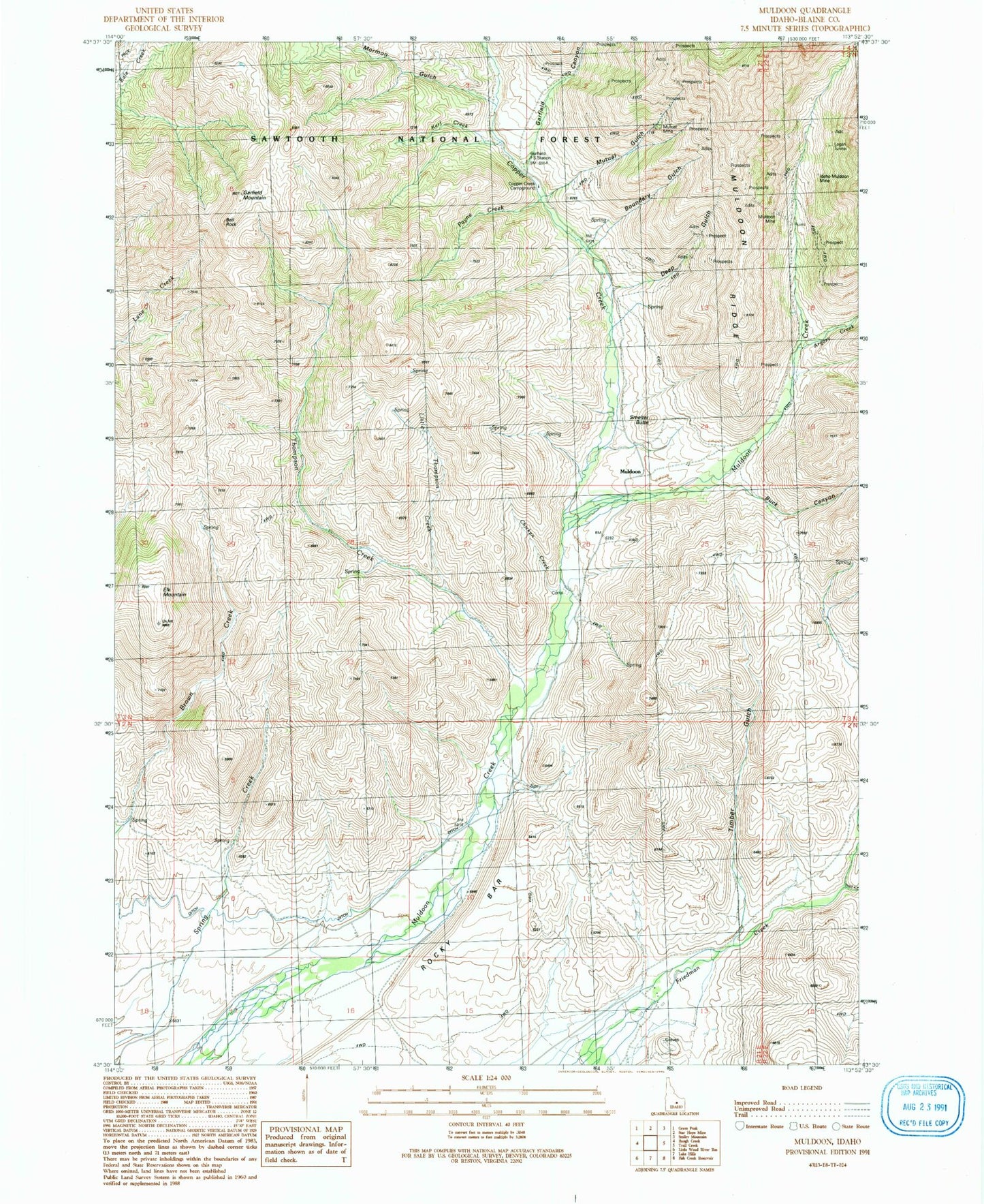 Classic USGS Muldoon Idaho 7.5'x7.5' Topo Map Image