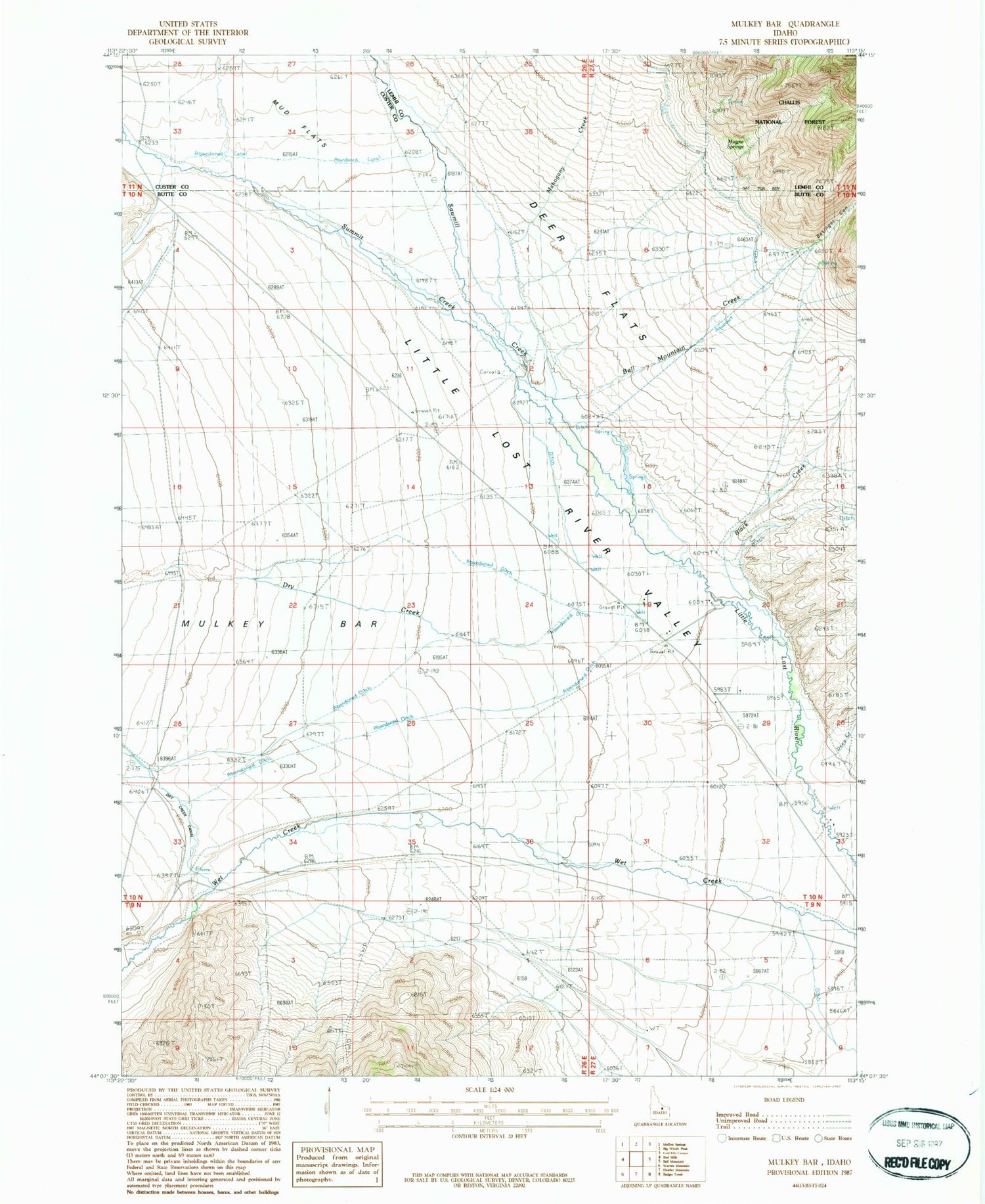 Classic USGS Mulkey Bar Idaho 7.5'x7.5' Topo Map Image