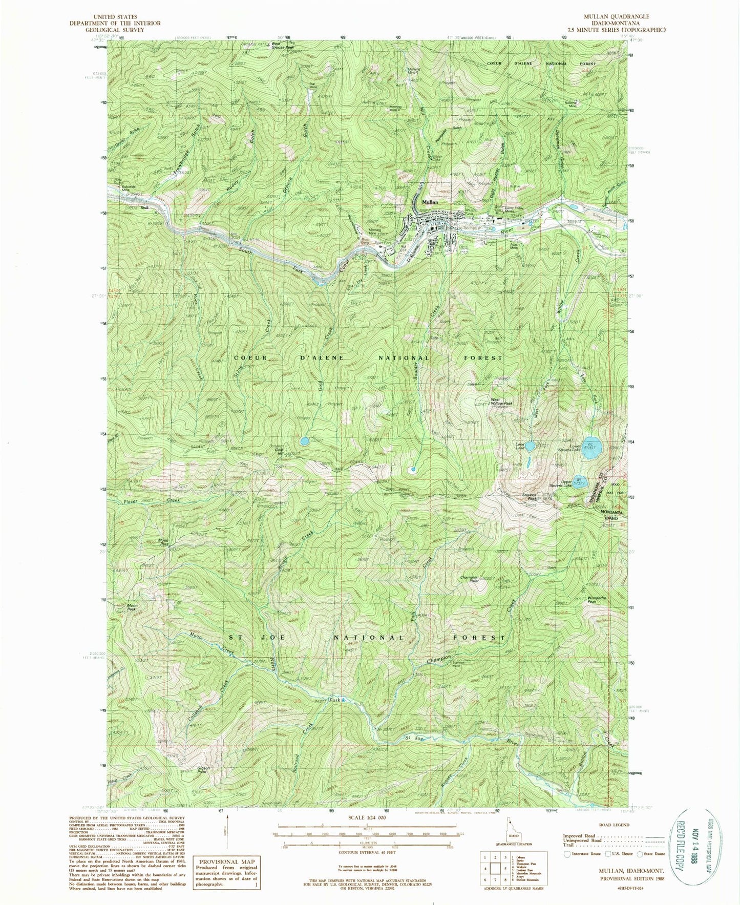 Classic USGS Mullan Idaho 7.5'x7.5' Topo Map Image