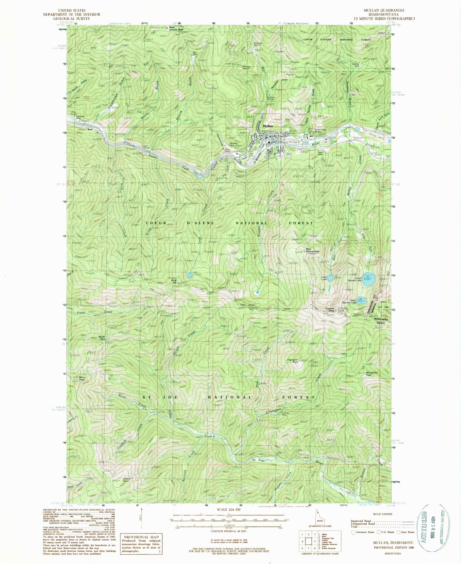 Classic USGS Mullan Idaho 7.5'x7.5' Topo Map Image