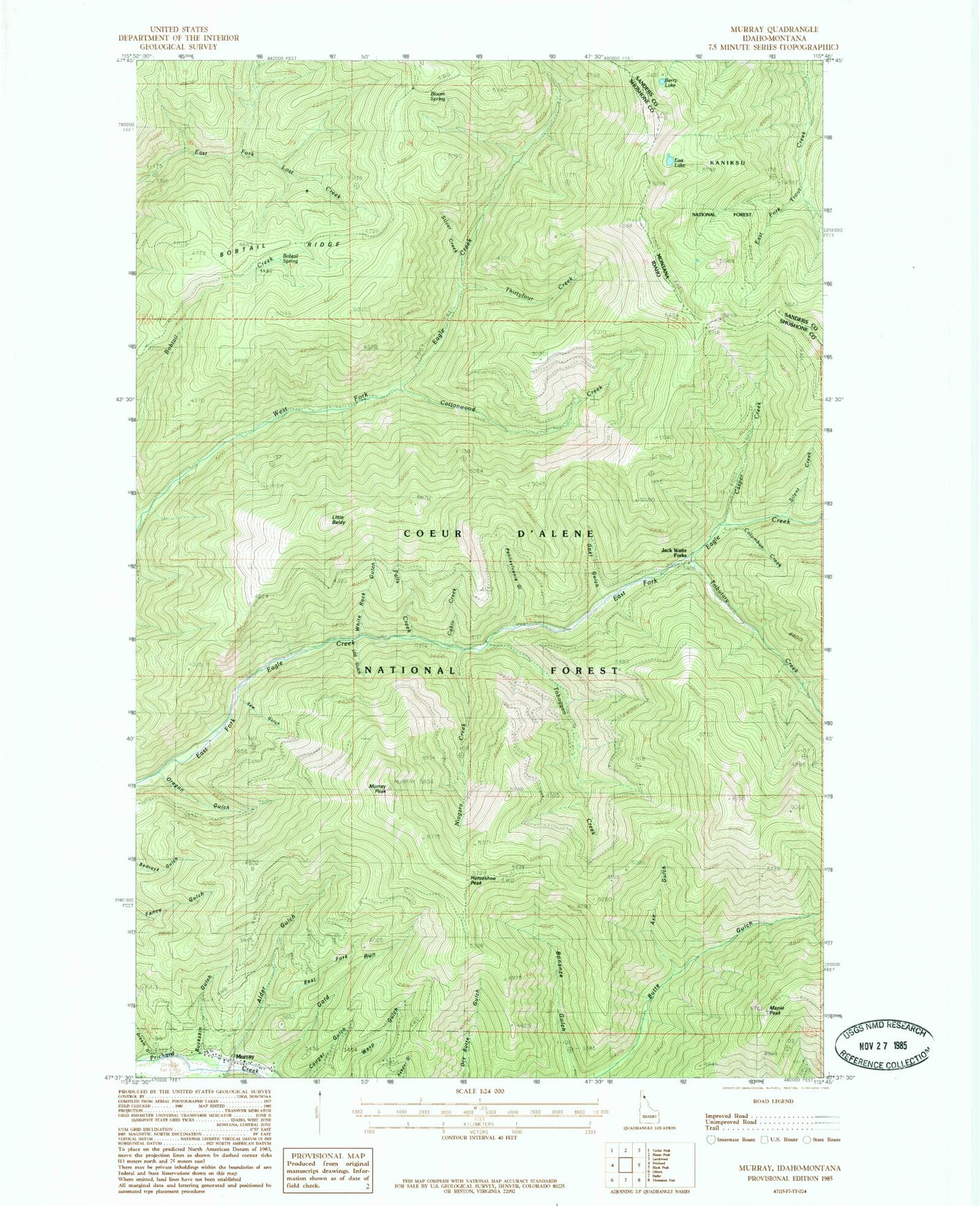 Classic USGS Murray Idaho 7.5'x7.5' Topo Map Image