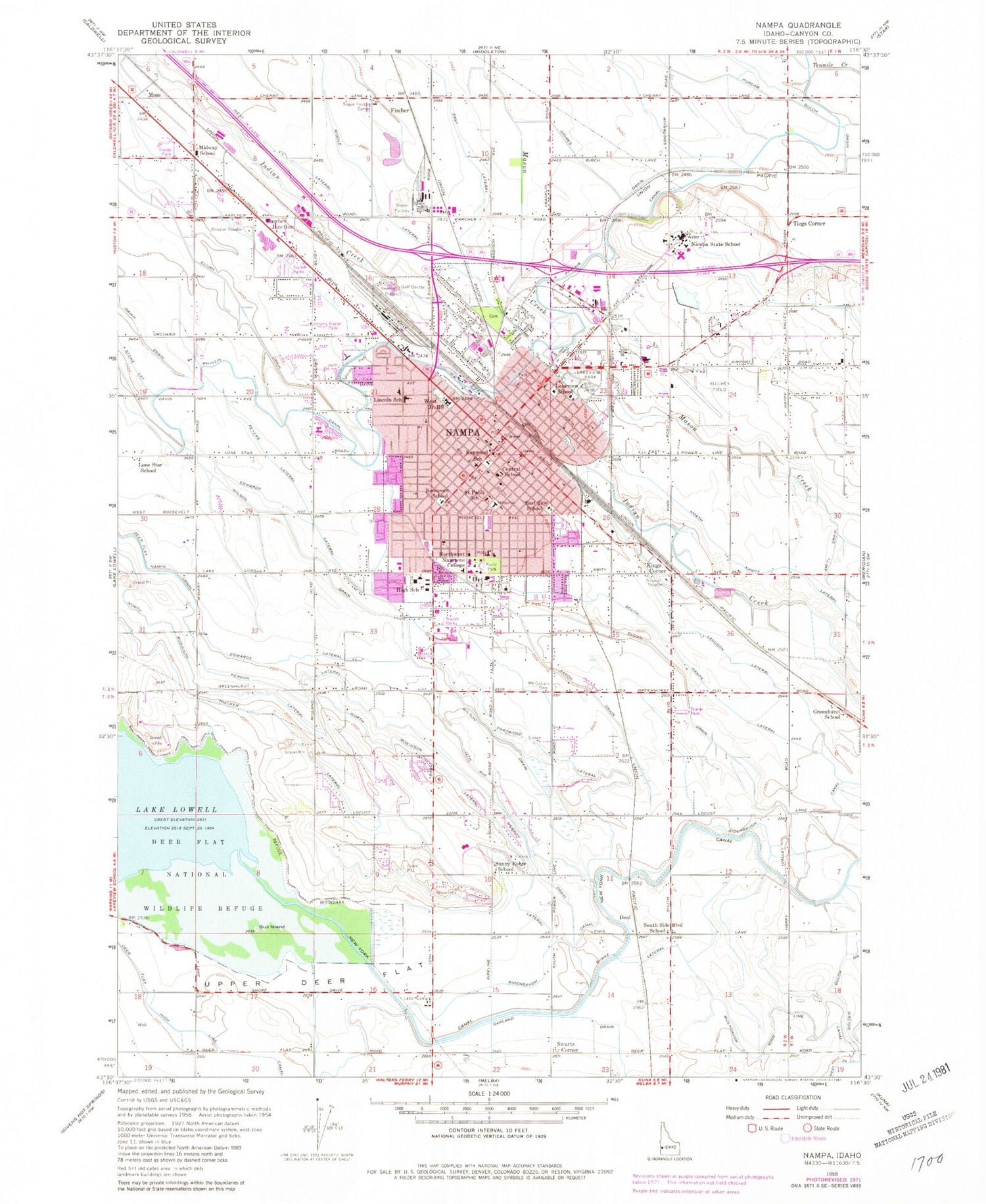 Classic USGS Nampa Idaho 7.5'x7.5' Topo Map Image