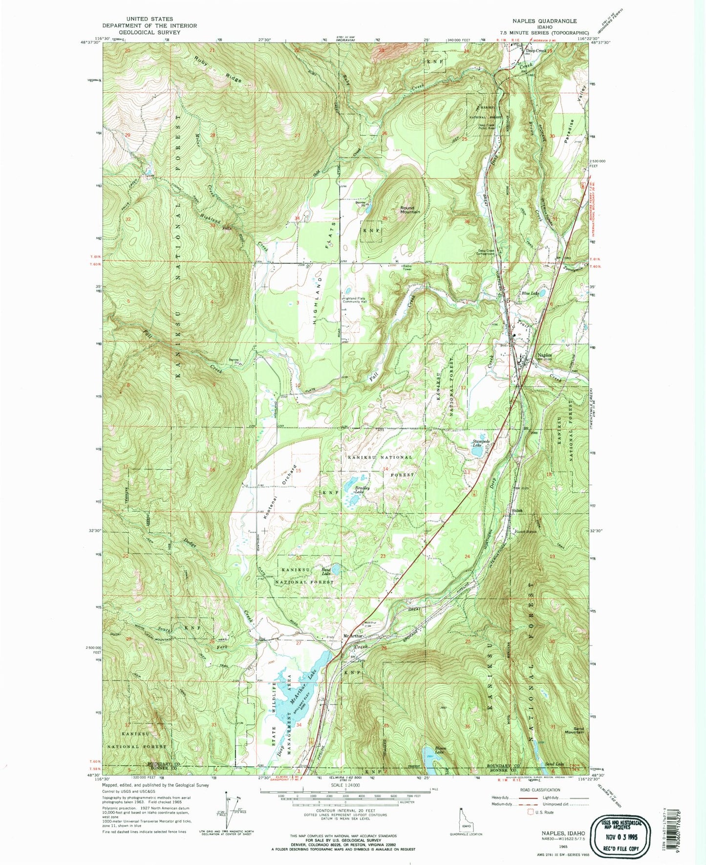 Classic USGS Naples Idaho 7.5'x7.5' Topo Map Image