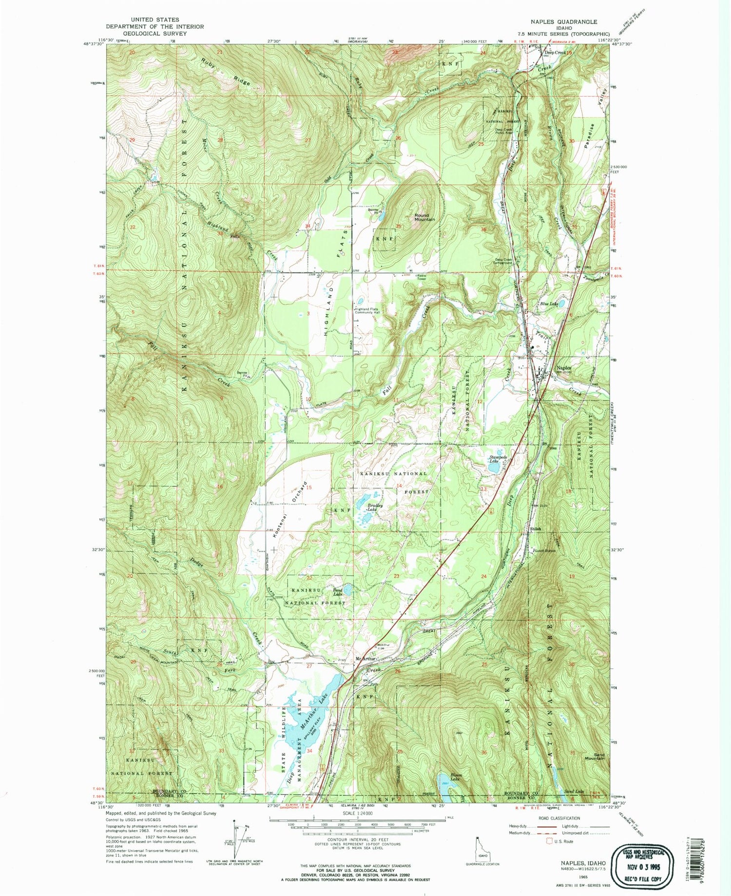 Classic USGS Naples Idaho 7.5'x7.5' Topo Map Image