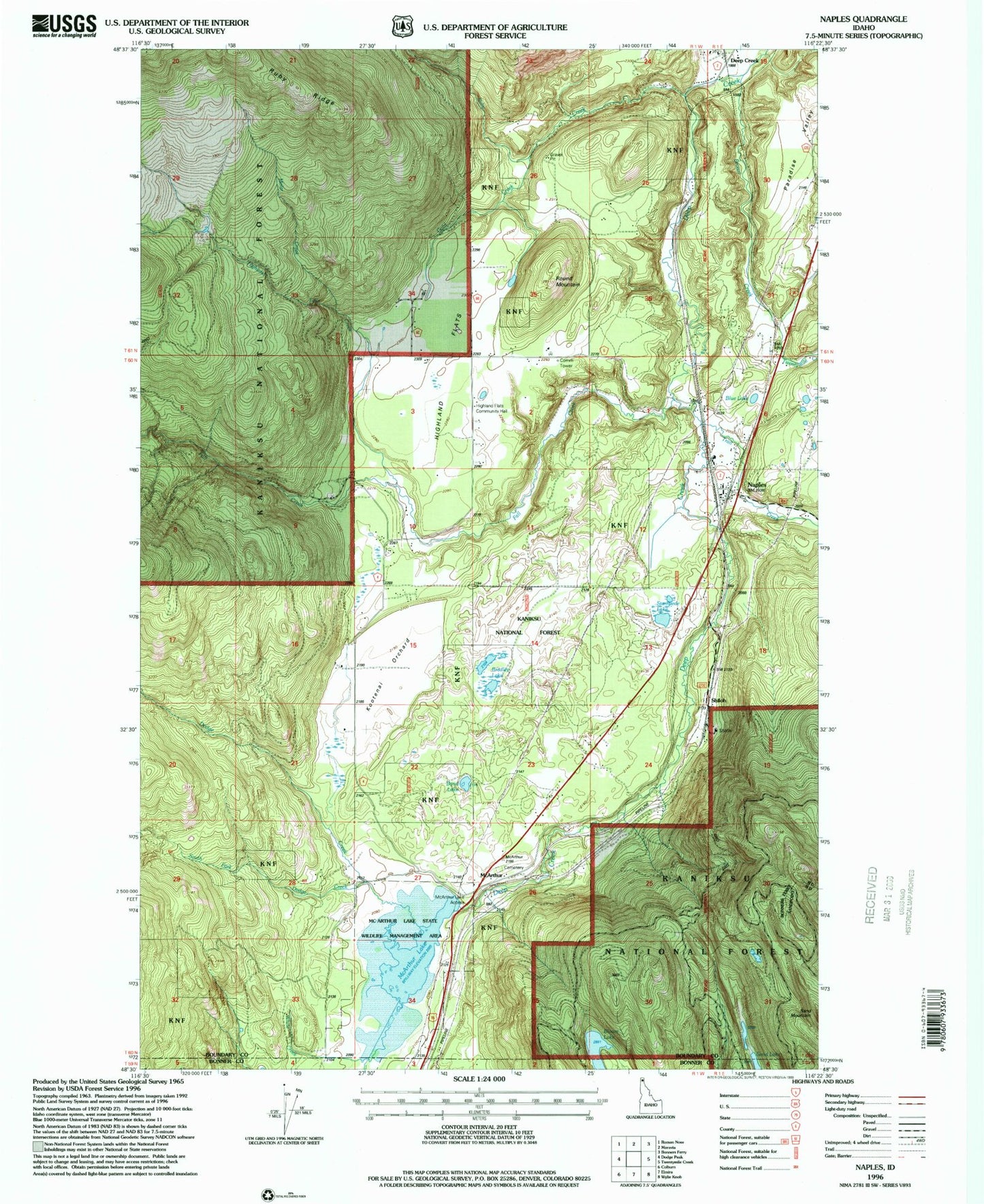 Classic USGS Naples Idaho 7.5'x7.5' Topo Map Image