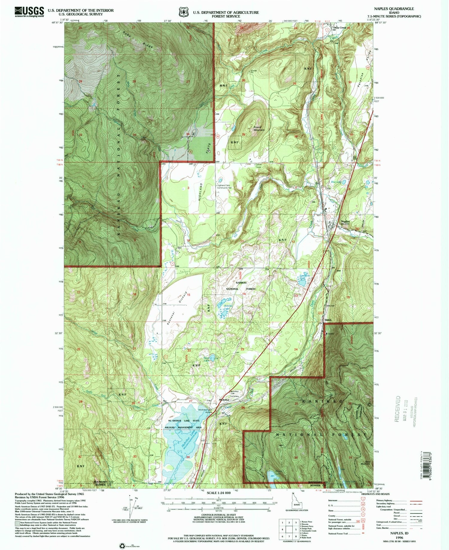Classic USGS Naples Idaho 7.5'x7.5' Topo Map Image
