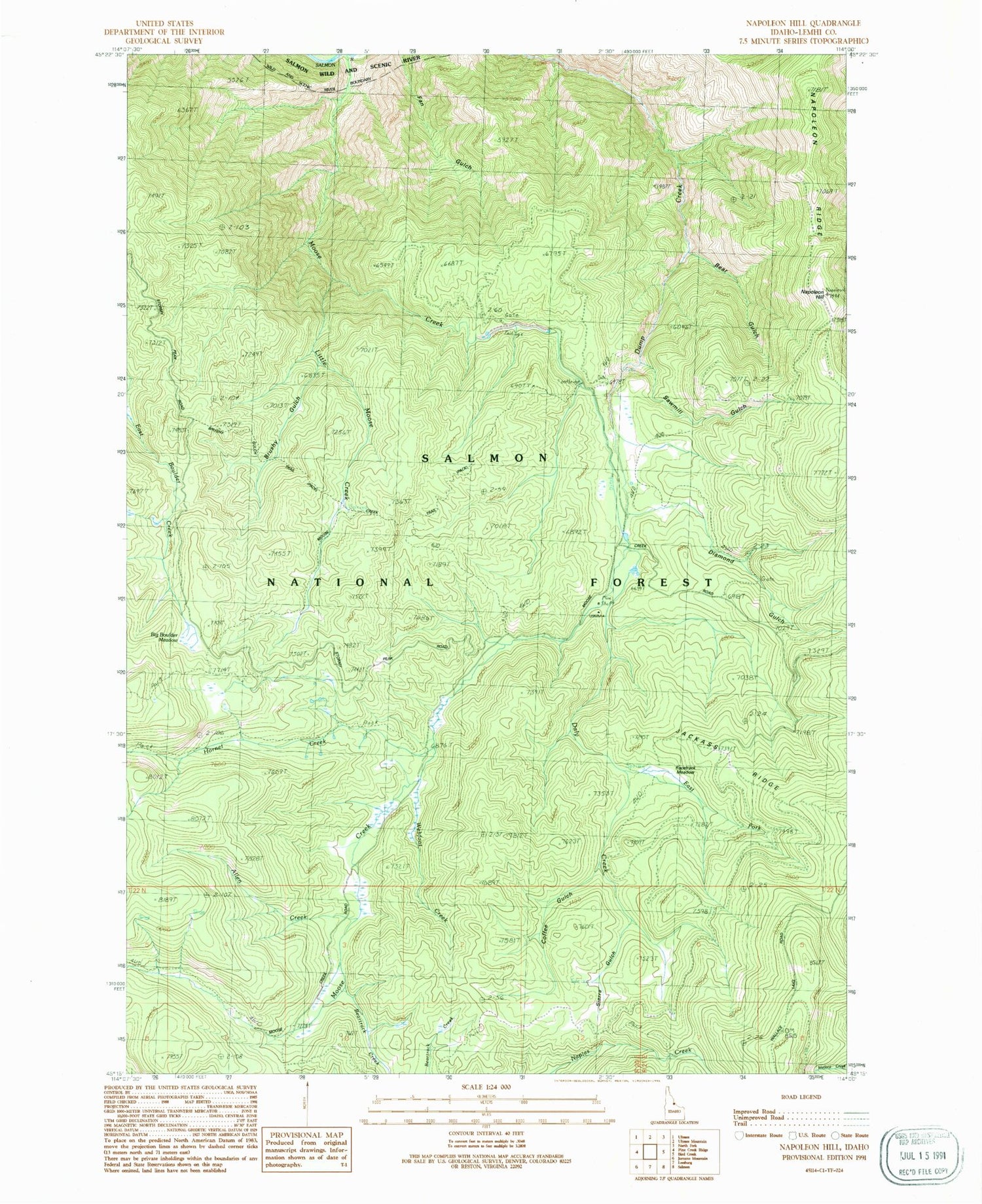 Classic USGS Napoleon Hill Idaho 7.5'x7.5' Topo Map Image