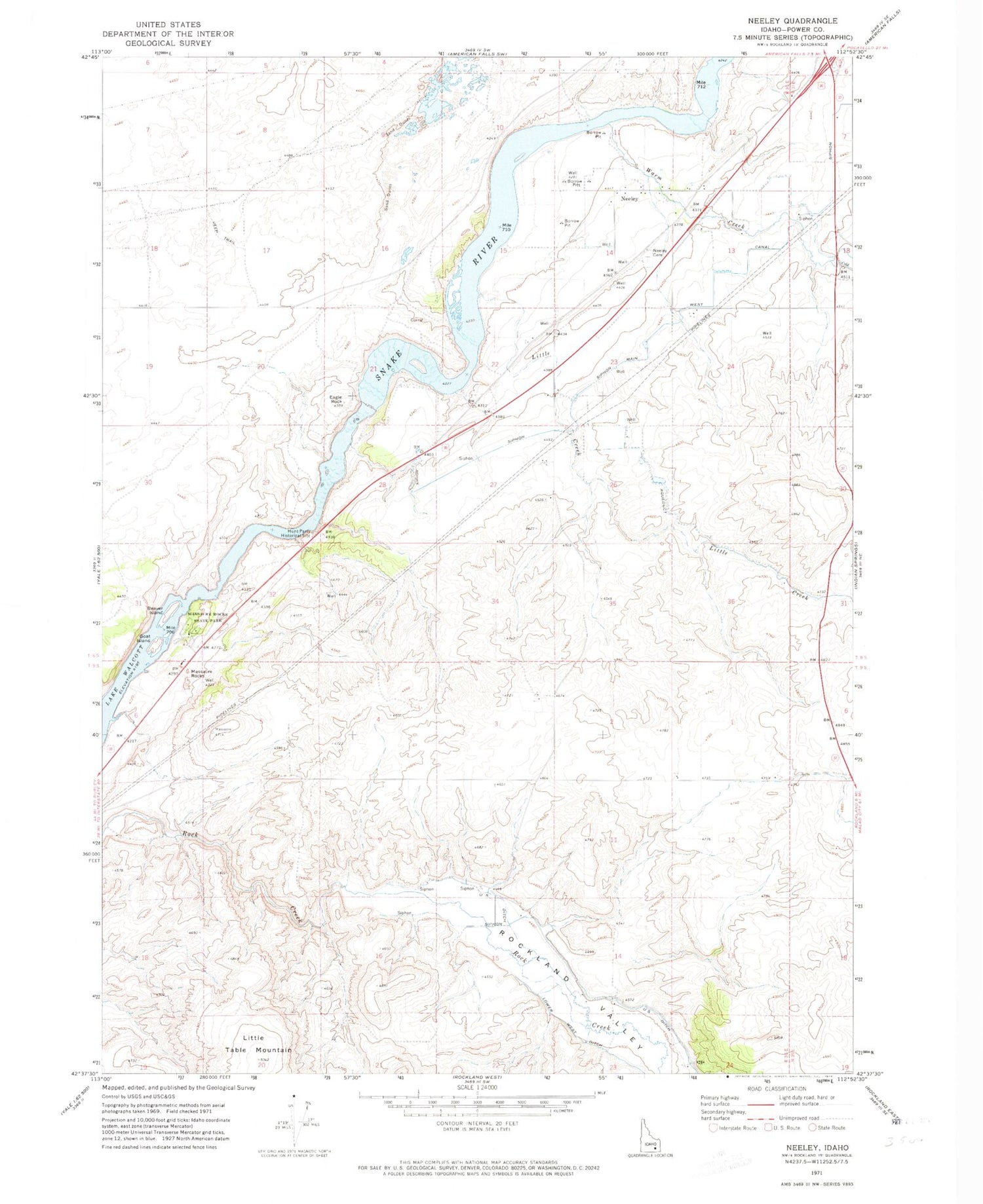 Classic USGS Neeley Idaho 7.5'x7.5' Topo Map Image