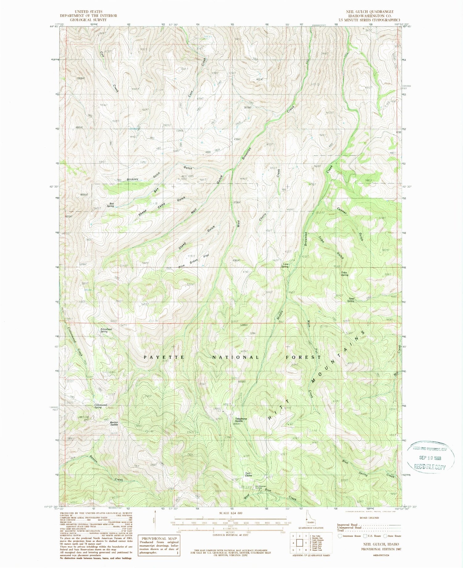 Classic USGS Neil Gulch Idaho 7.5'x7.5' Topo Map Image