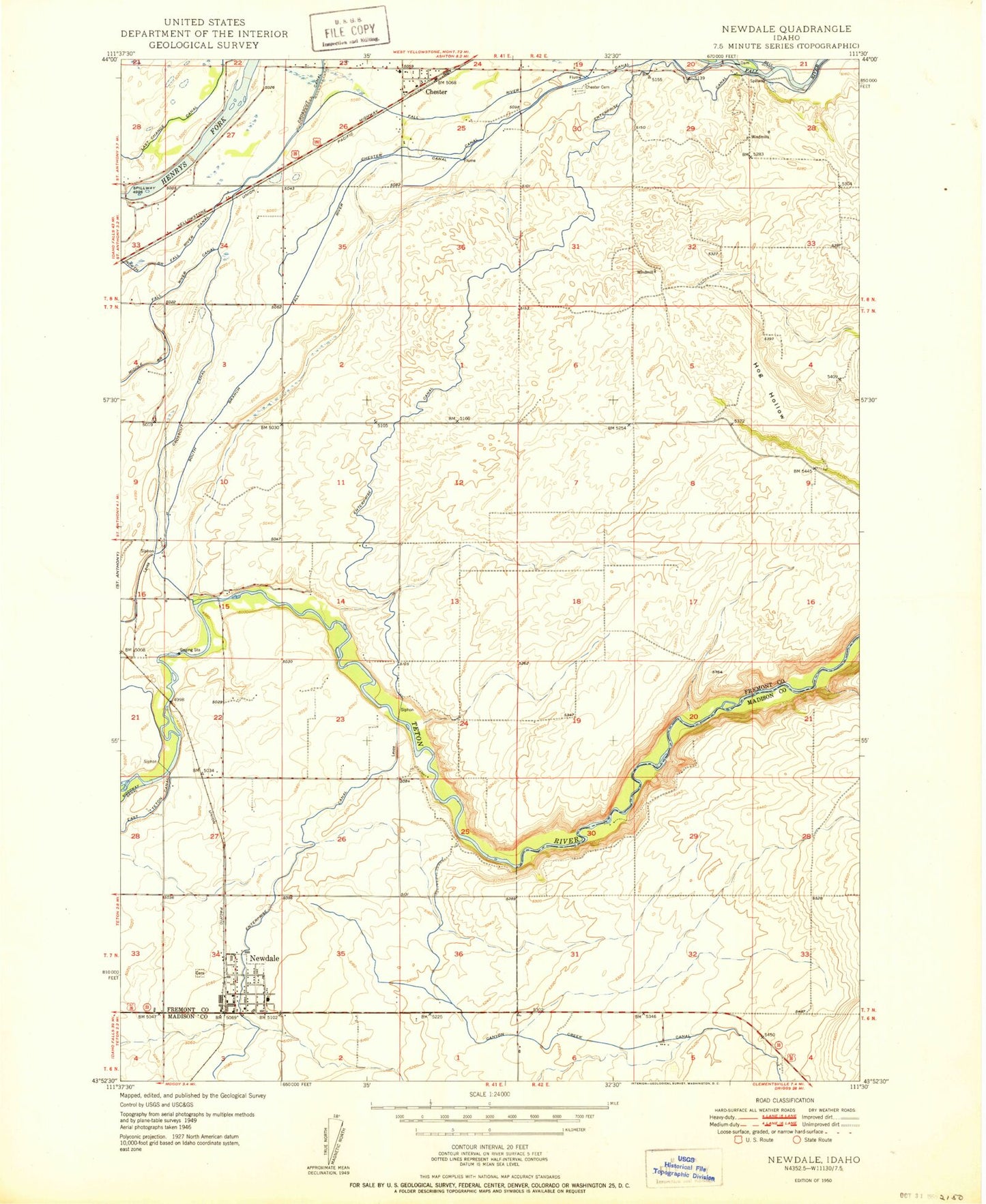 Classic USGS Newdale Idaho 7.5'x7.5' Topo Map Image