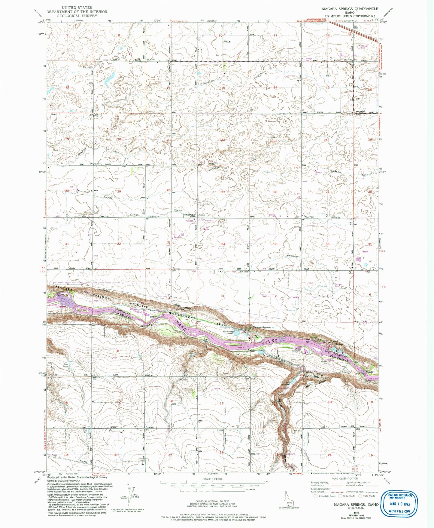 Classic USGS Niagara Springs Idaho 7.5'x7.5' Topo Map Image