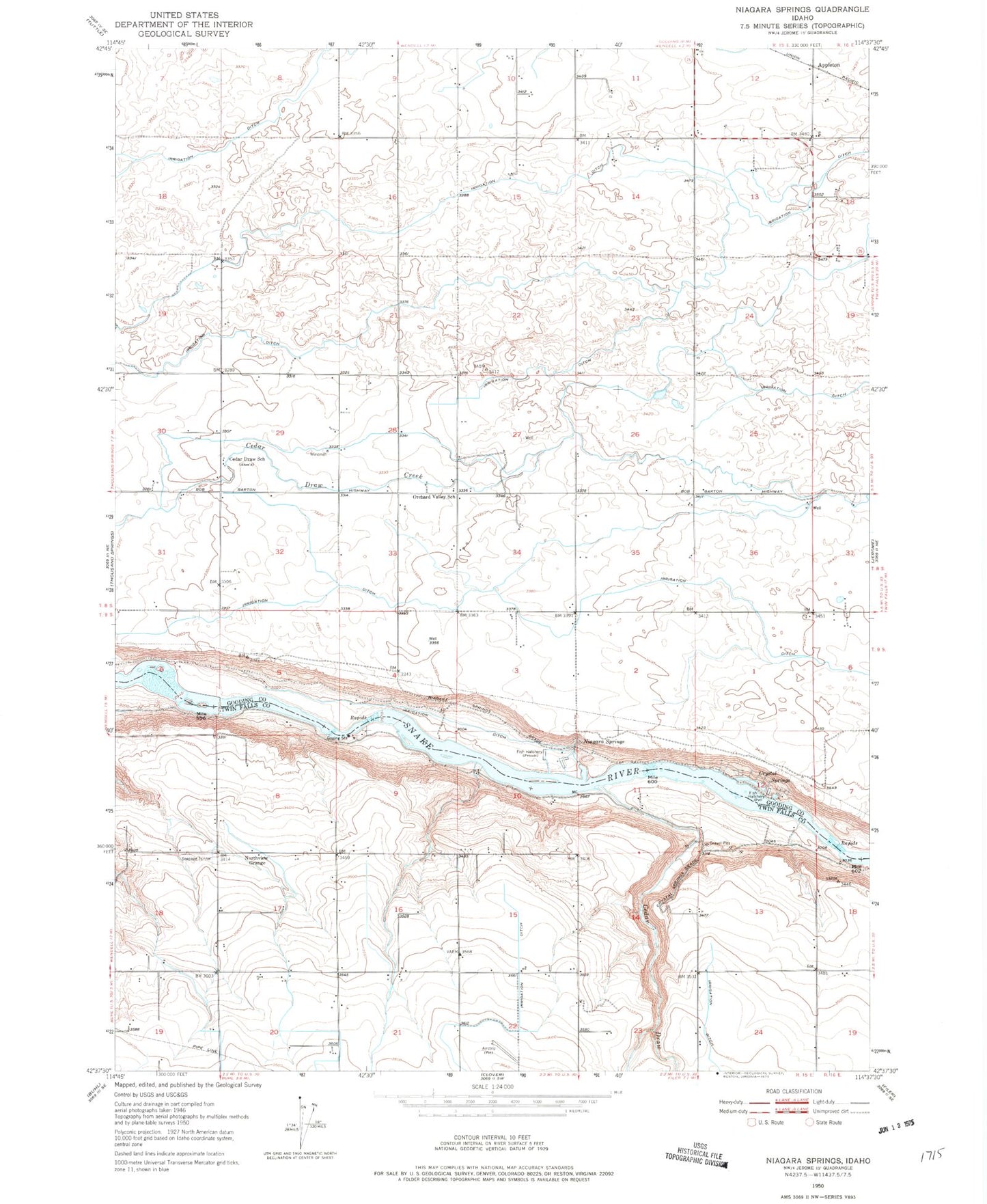 Classic USGS Niagara Springs Idaho 7.5'x7.5' Topo Map Image