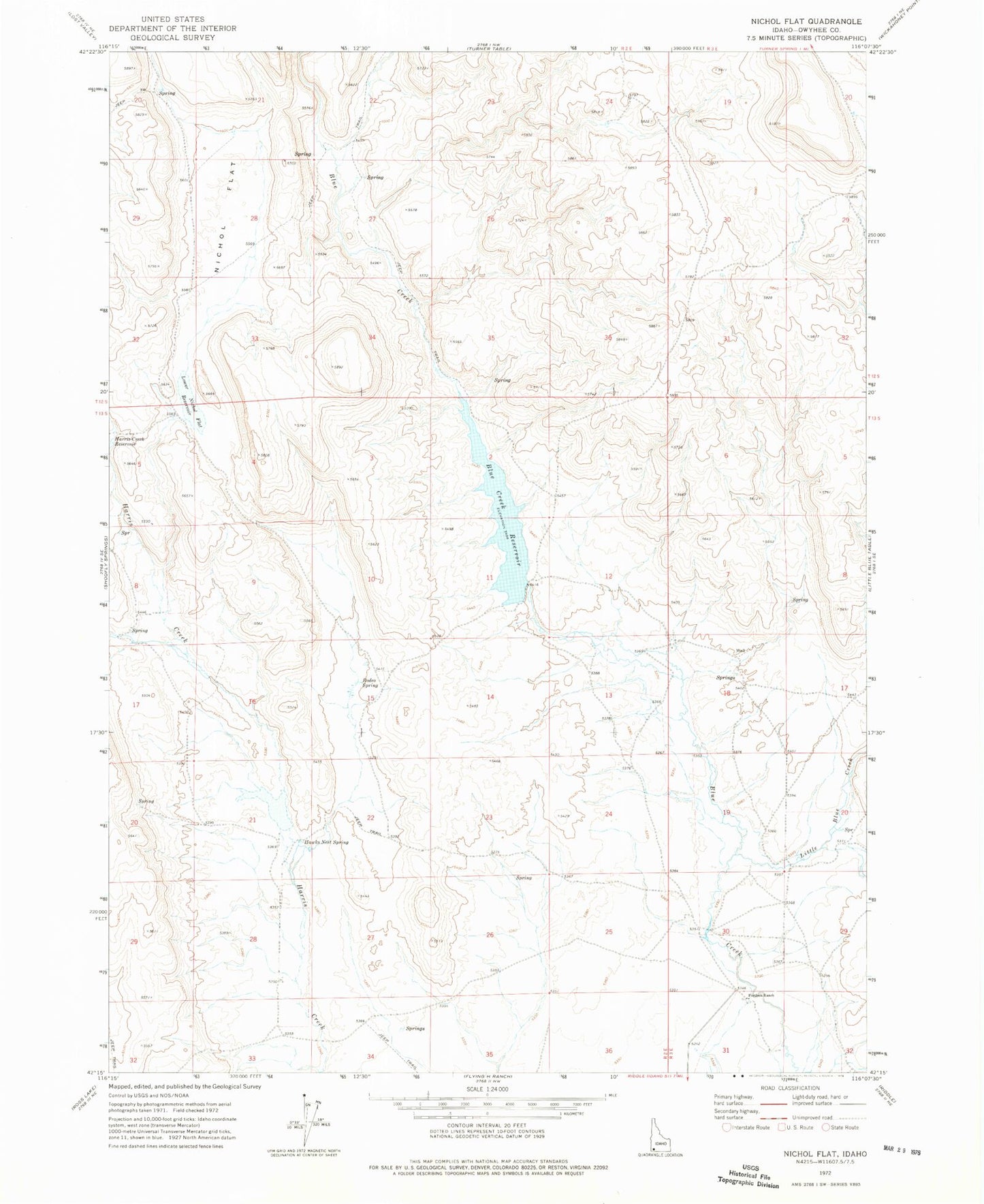 Classic USGS Nichol Flat Idaho 7.5'x7.5' Topo Map Image