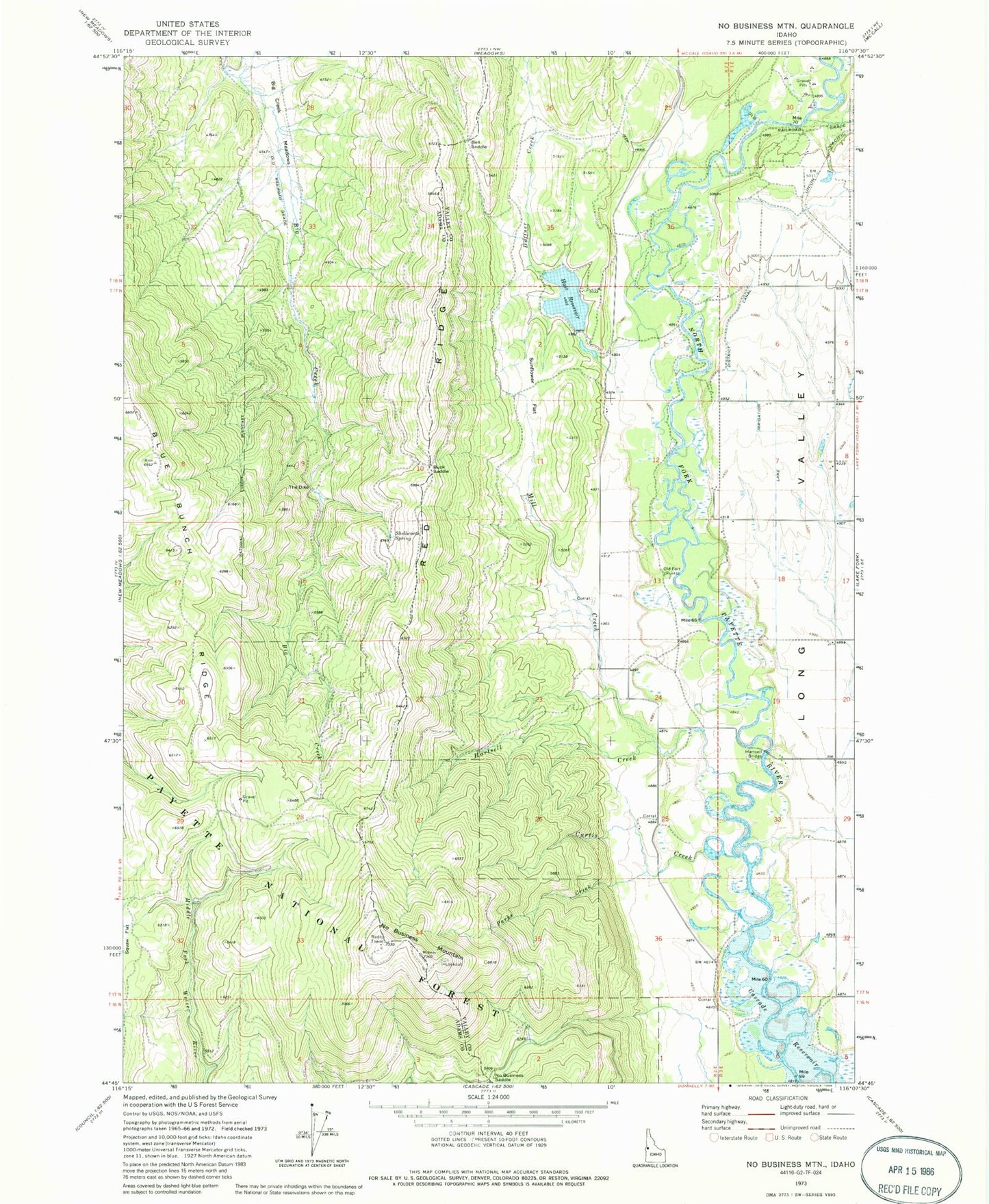Classic USGS No Business Mountain Idaho 7.5'x7.5' Topo Map Image