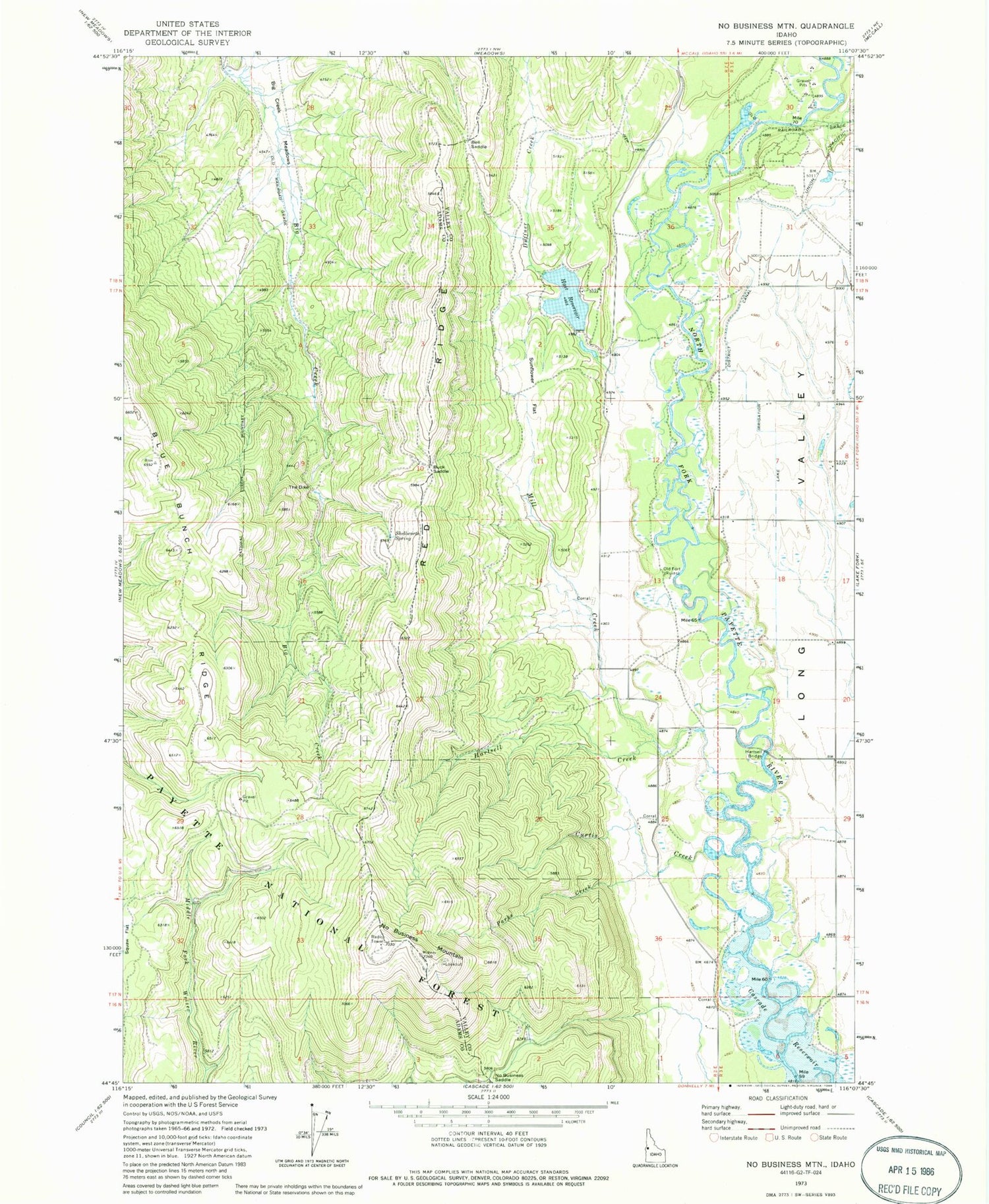 Classic USGS No Business Mountain Idaho 7.5'x7.5' Topo Map Image
