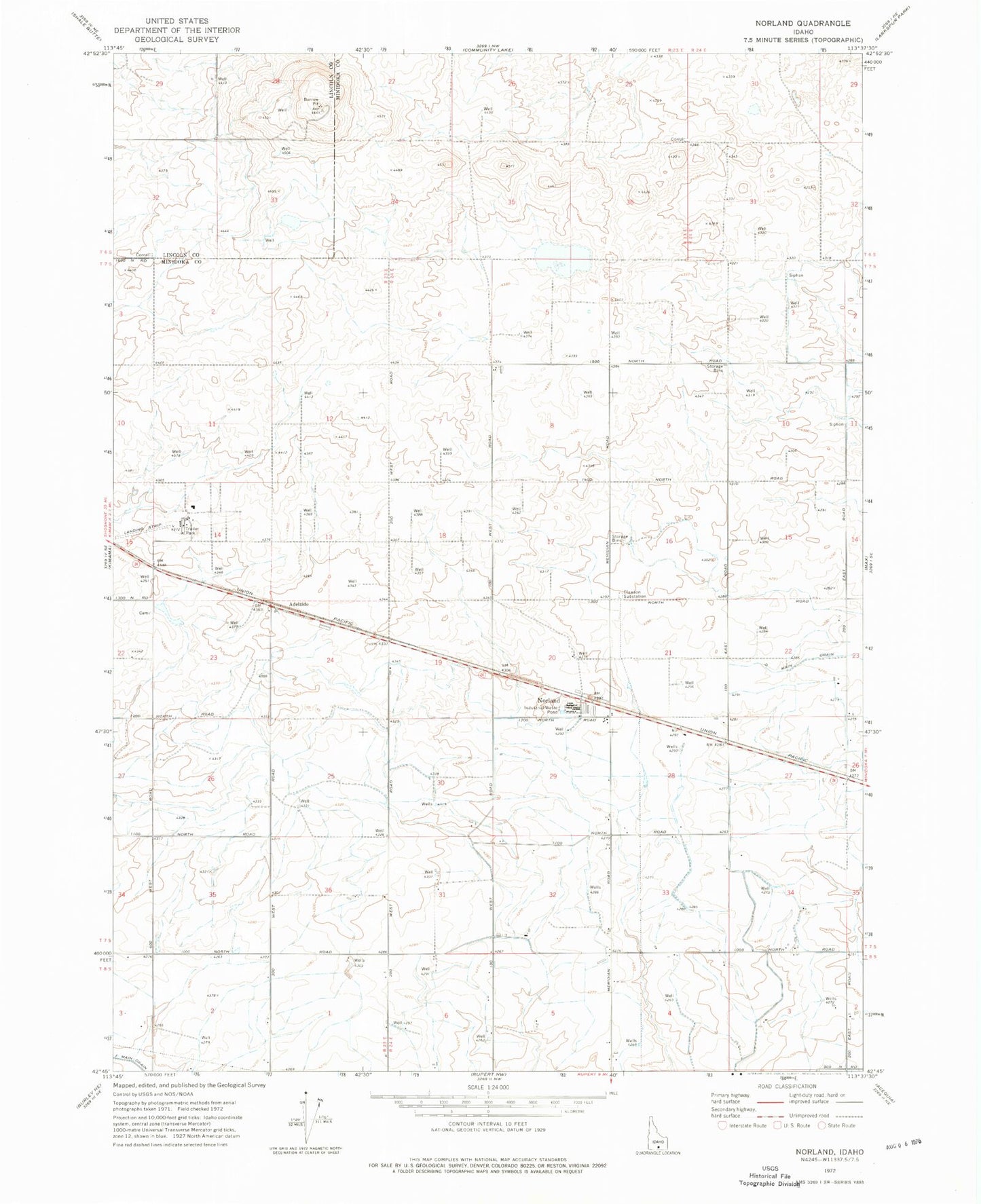 Classic USGS Norland Idaho 7.5'x7.5' Topo Map Image