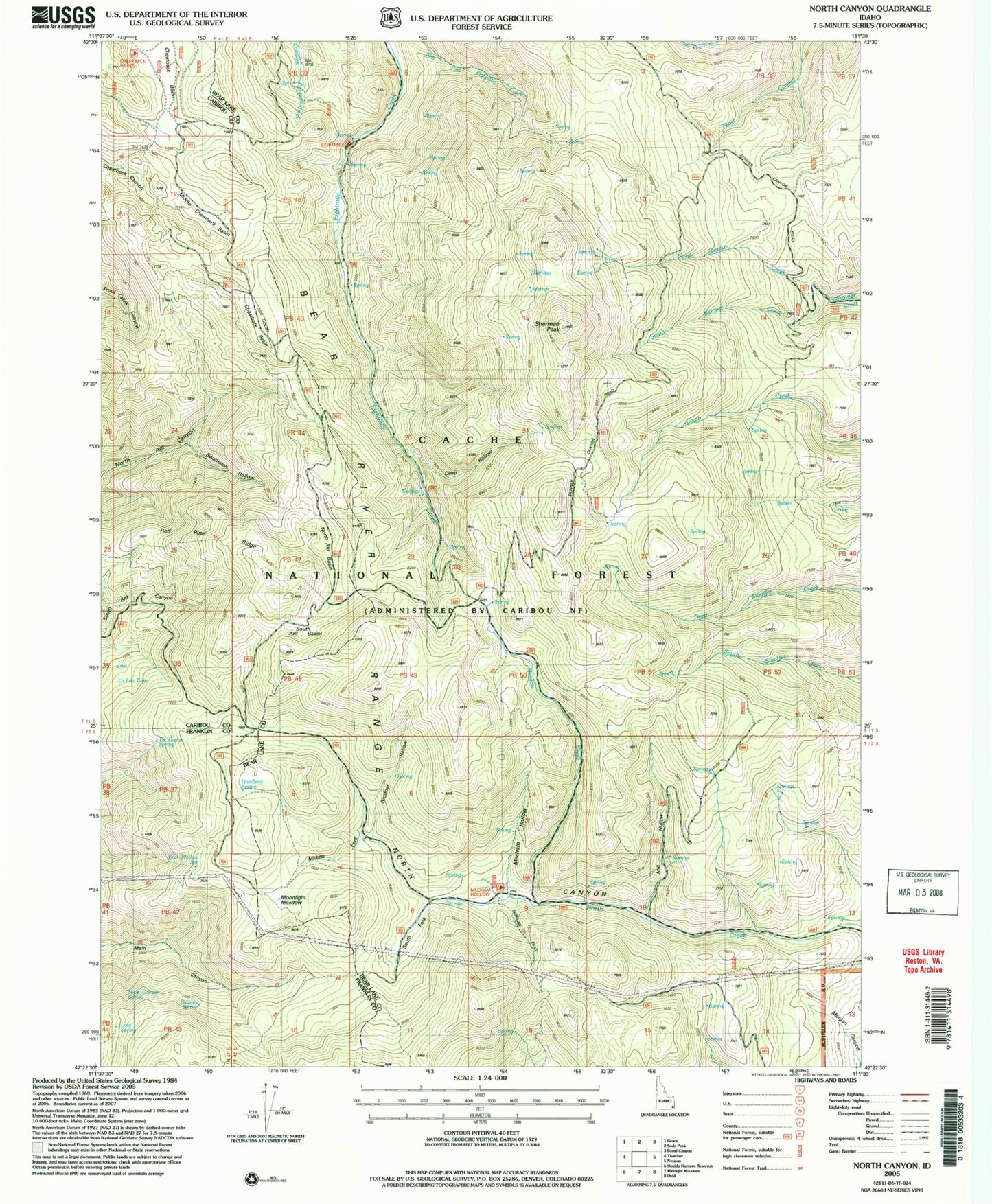 Classic USGS North Canyon Idaho 7.5'x7.5' Topo Map Image