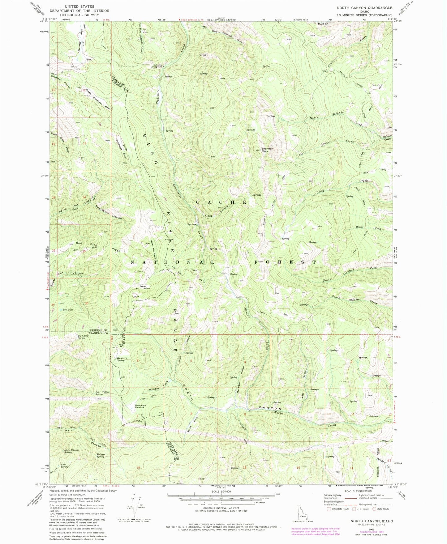 Classic USGS North Canyon Idaho 7.5'x7.5' Topo Map Image