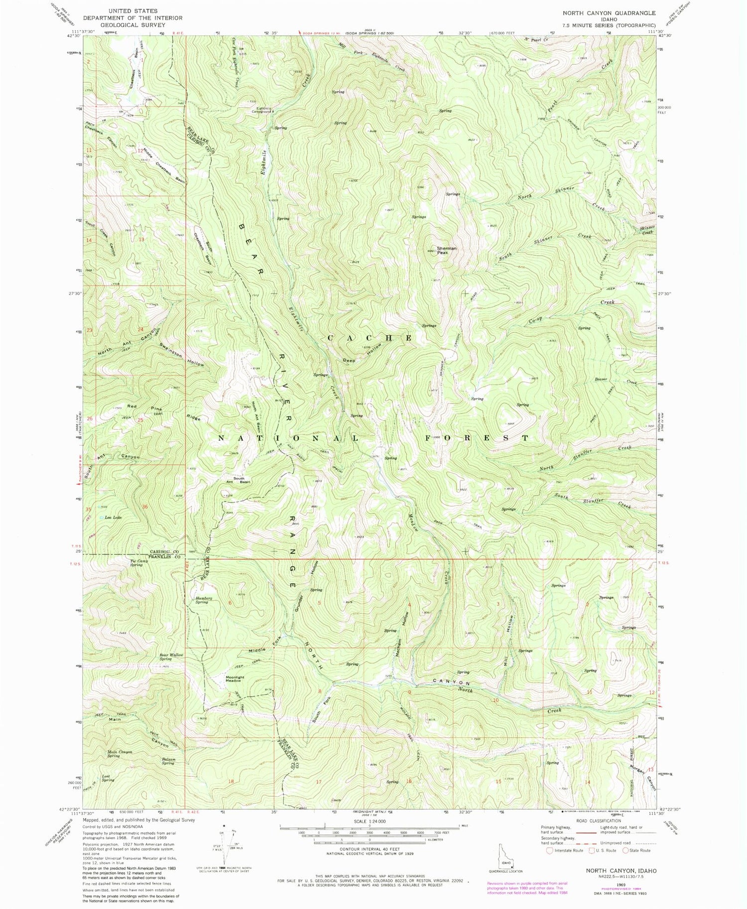 Classic USGS North Canyon Idaho 7.5'x7.5' Topo Map Image