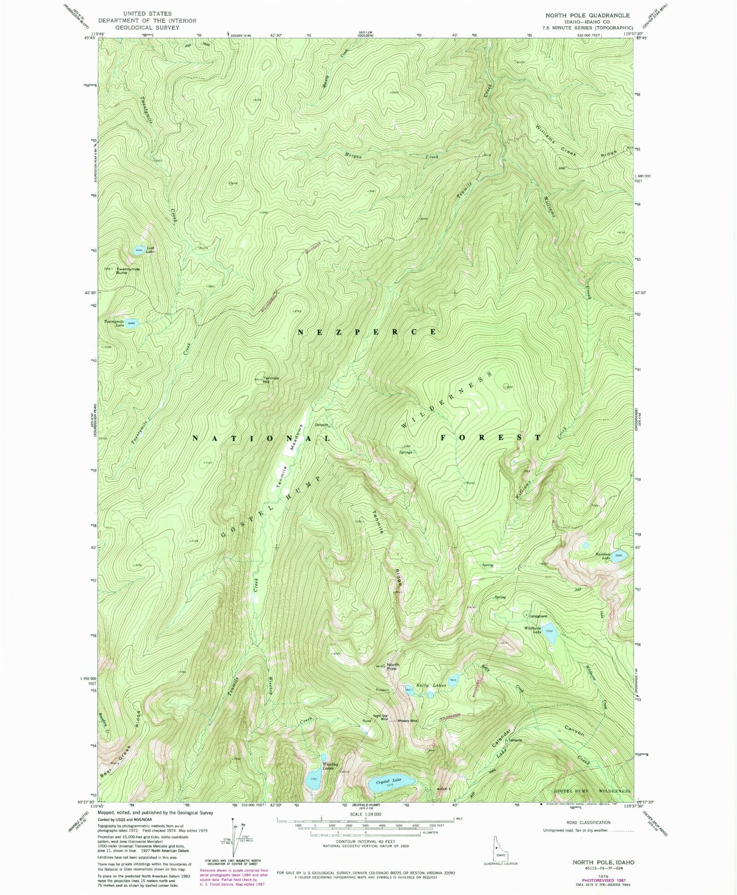 Classic USGS North Pole Idaho 7.5'x7.5' Topo Map Image