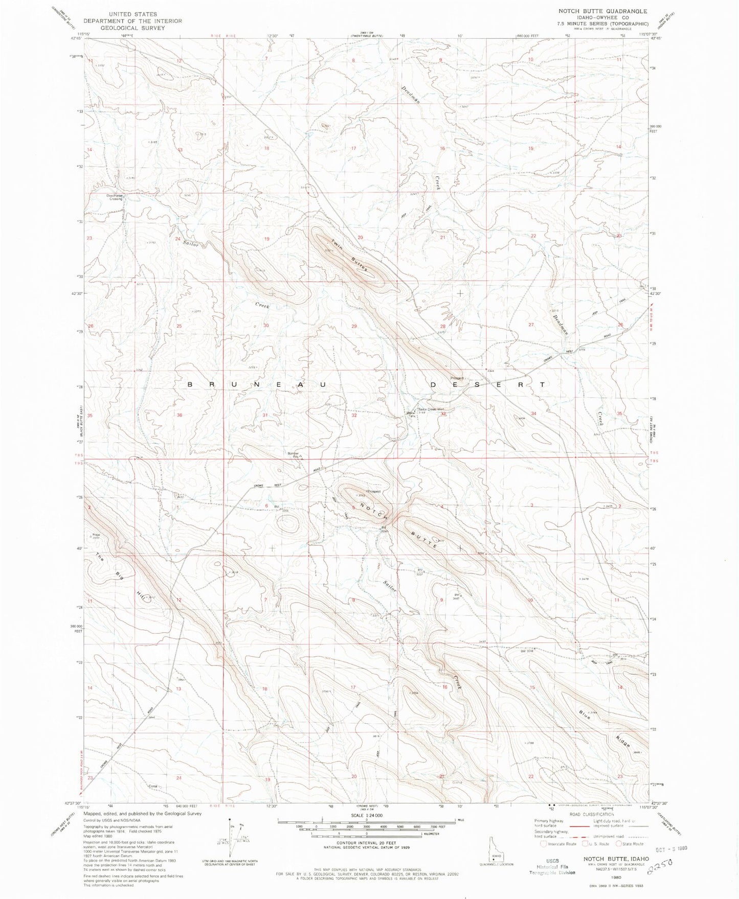 Classic USGS Notch Butte Idaho 7.5'x7.5' Topo Map Image