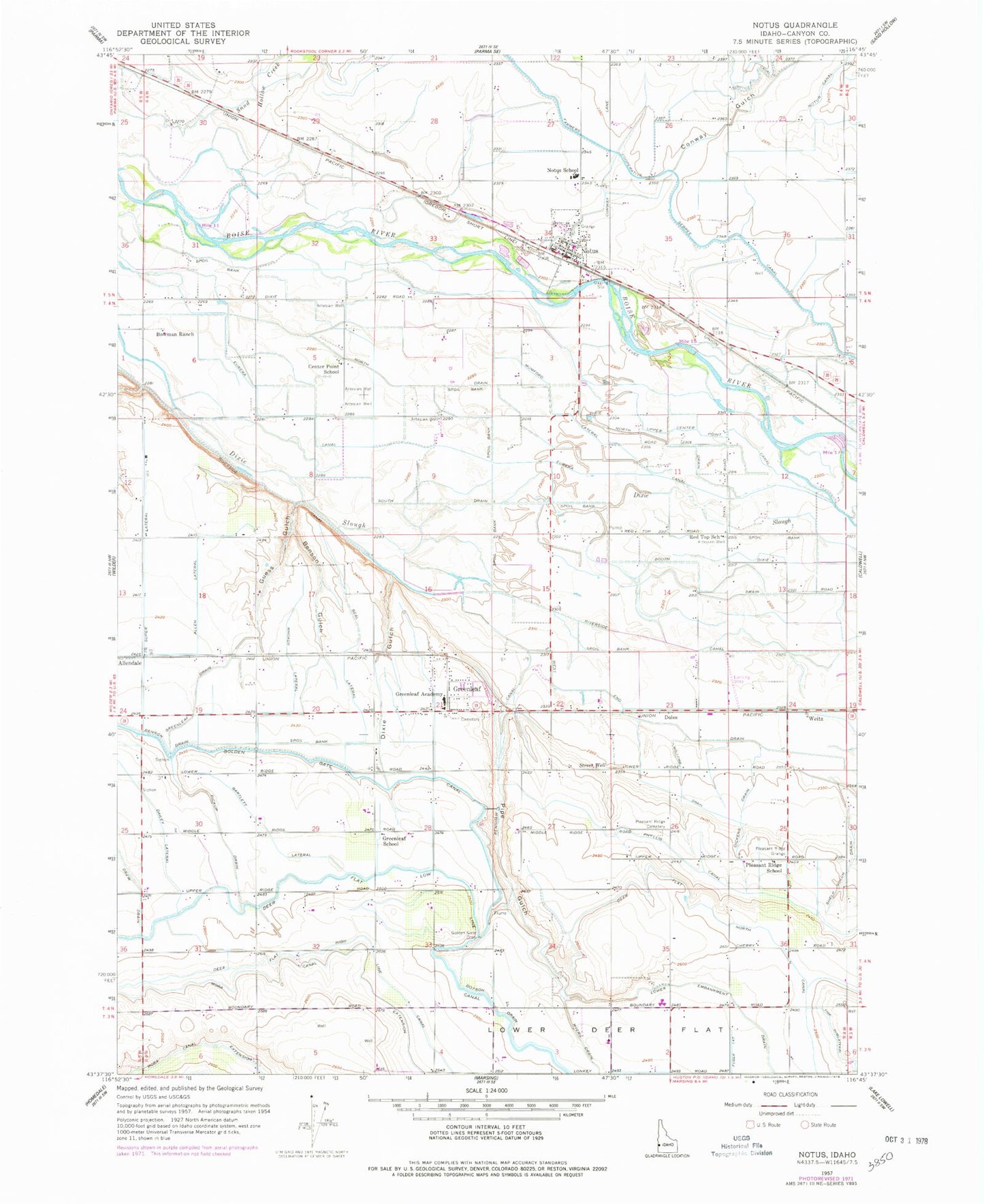 Classic USGS Notus Idaho 7.5'x7.5' Topo Map Image