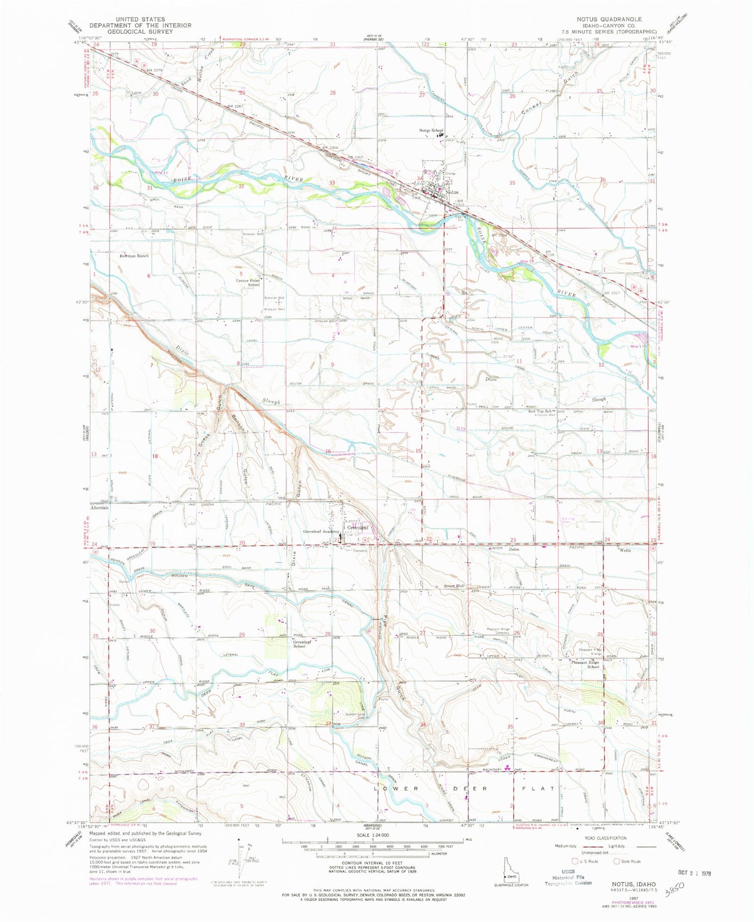 Classic USGS Notus Idaho 7.5'x7.5' Topo Map Image