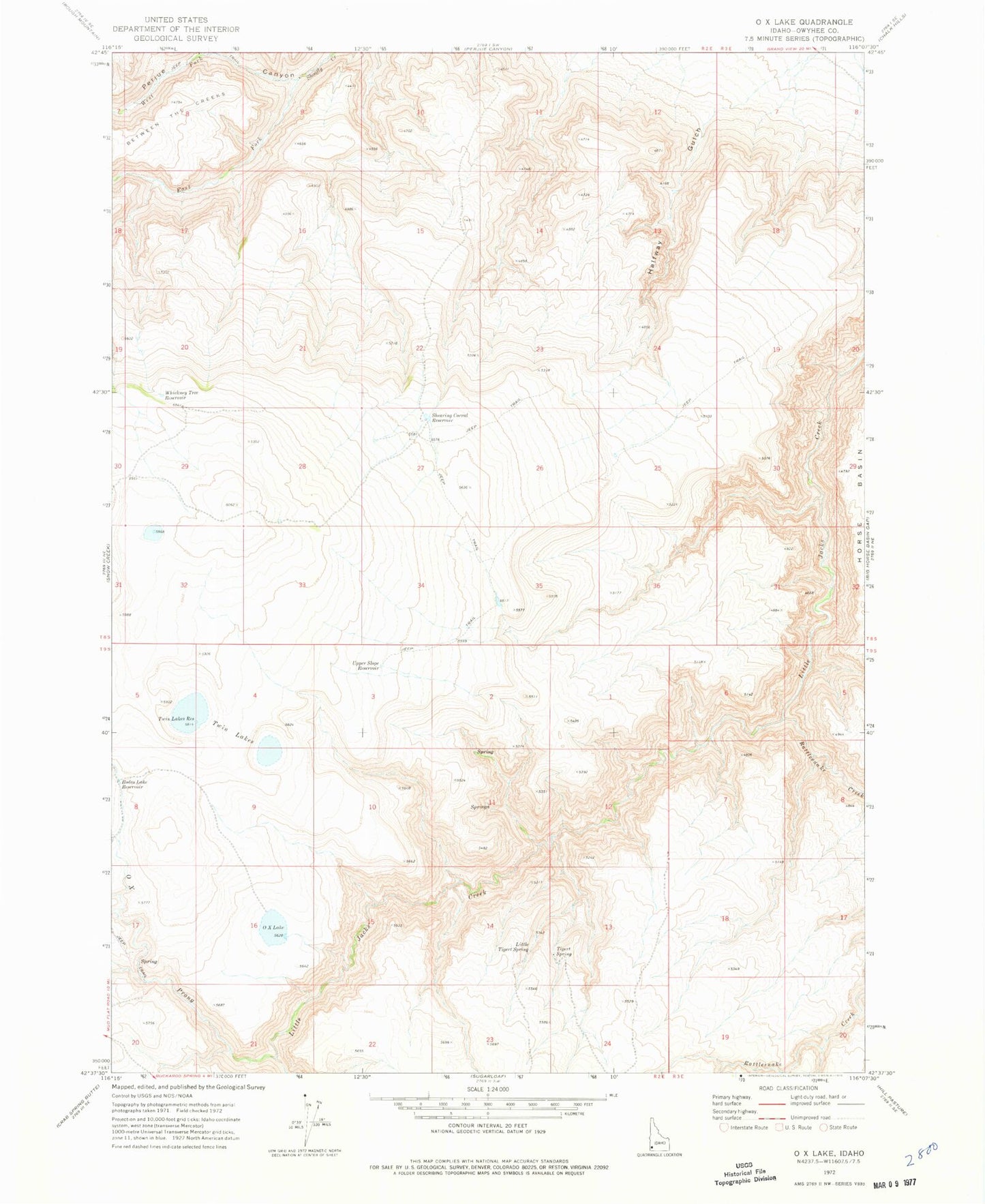 Classic USGS O X Lake Idaho 7.5'x7.5' Topo Map Image