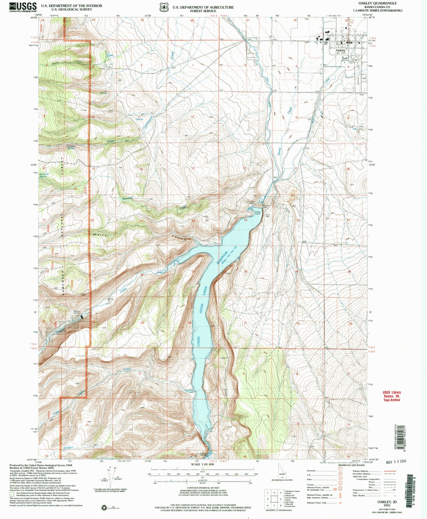 Classic USGS Oakley Idaho 7.5'x7.5' Topo Map Image