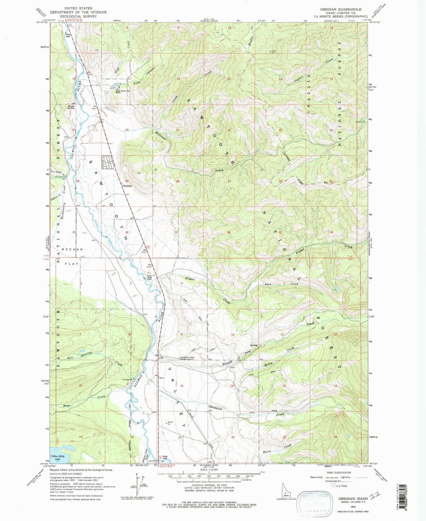 Classic USGS Obsidian Idaho 7.5'x7.5' Topo Map Image