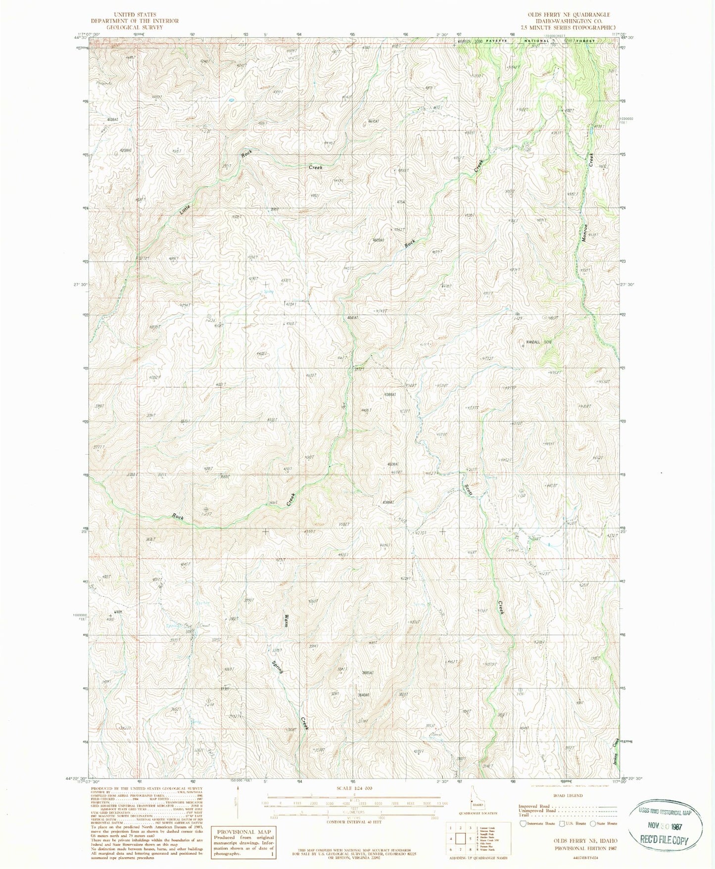 Classic USGS Olds Ferry NE Idaho 7.5'x7.5' Topo Map Image